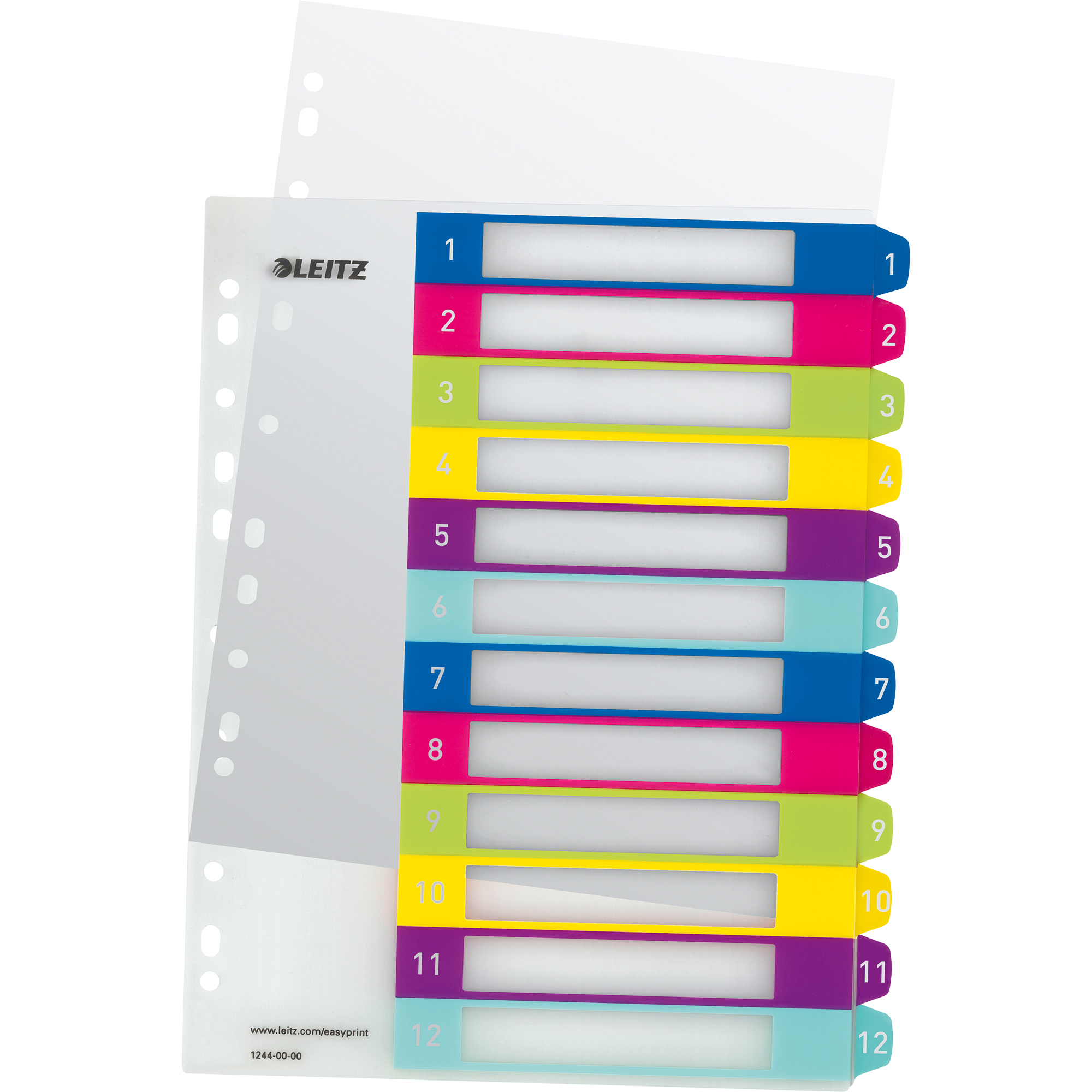 Leitz Zahlenregister WOW DIN A4, Überbreite 1-12 Polypropylen mehrfarbig