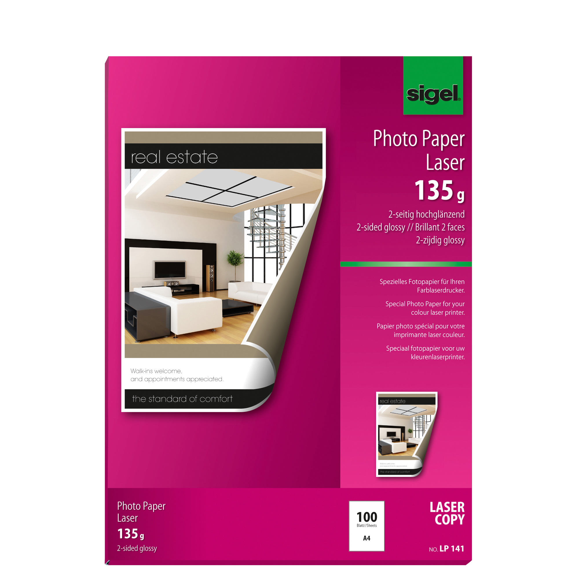 SIGEL Fotopapier DIN A4 135g/m² hochweiß hochglänzend 100 Bl./Pack.