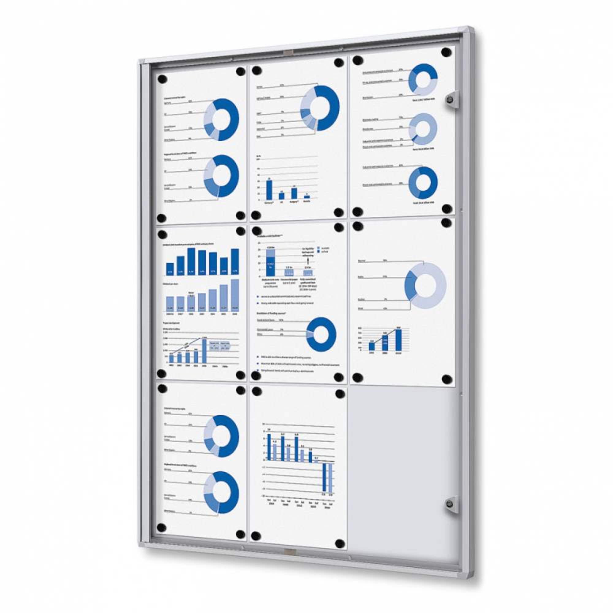 Showdown® Displays Schaukasten Economy Innenbereich 71,1 x 96,3 x 2,6 cm (B x H x T) 9 x DIN A4 mit Schloss Aluminium silber