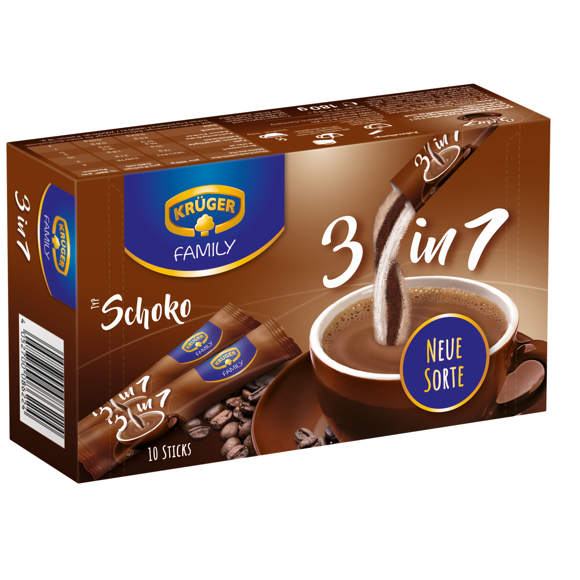 KRÜGER FAMILY Kaffee 3in1 Schoko löslich 10 x 18 g/Pack.
