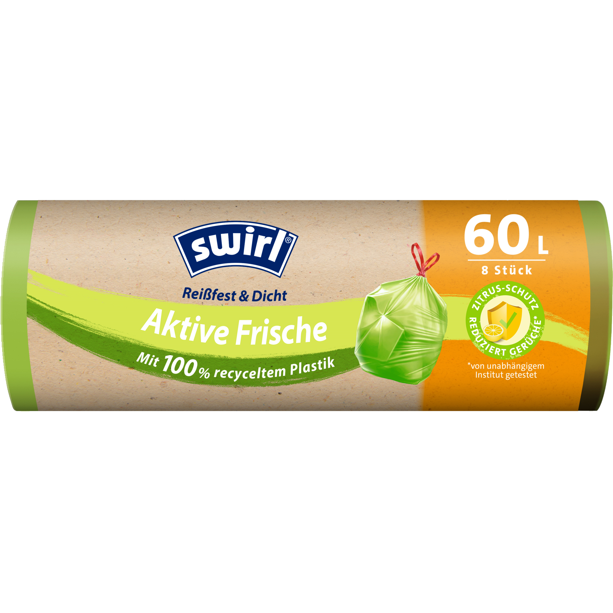 Swirl Müllbeutel Aktive-Frische 68 x 73 cm (B x H) 60l Plastik, 100 % recycelt grün 8 St./Pack.