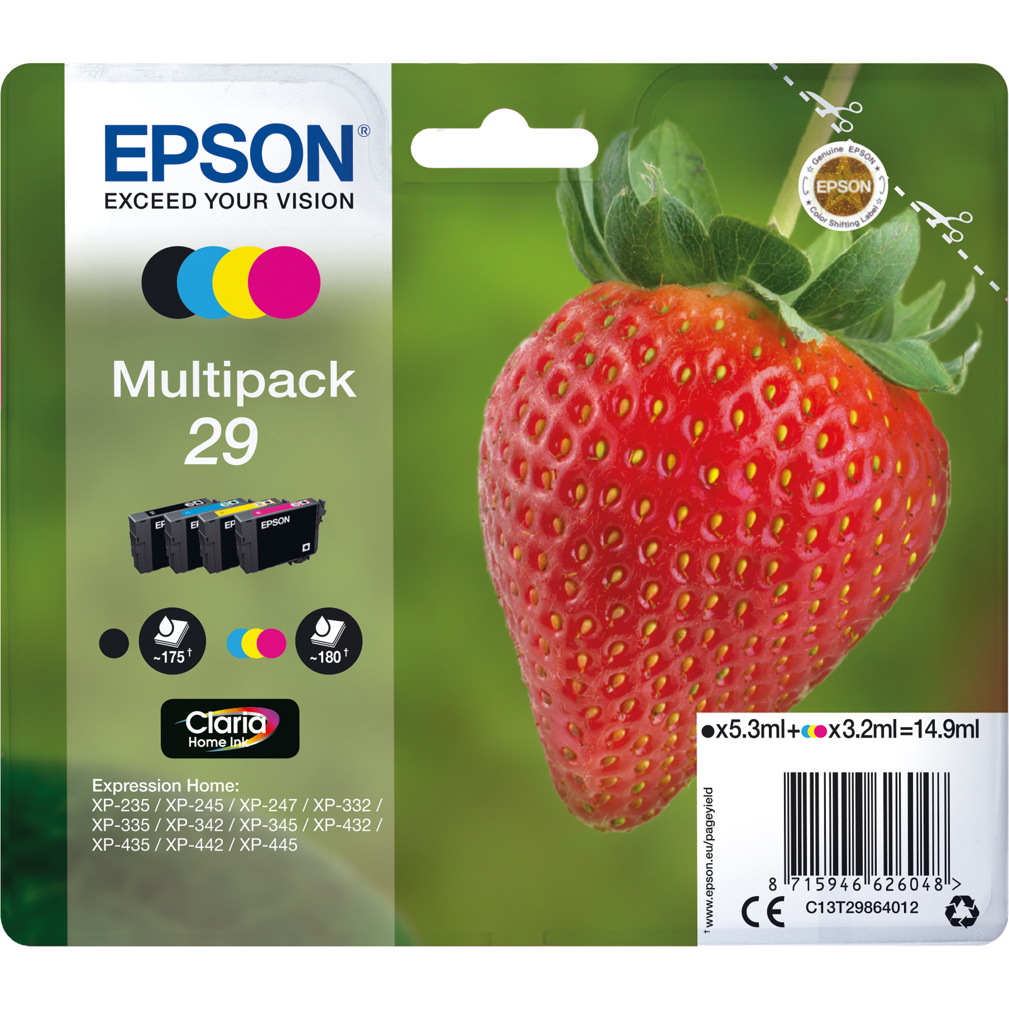 Epson Tintenpatrone Originalzubehör 29 ca. 175 Seiten schwarz, ca. 3 x 180 Seiten farbig schwarz, mehrfarbig 4 St./Pack.