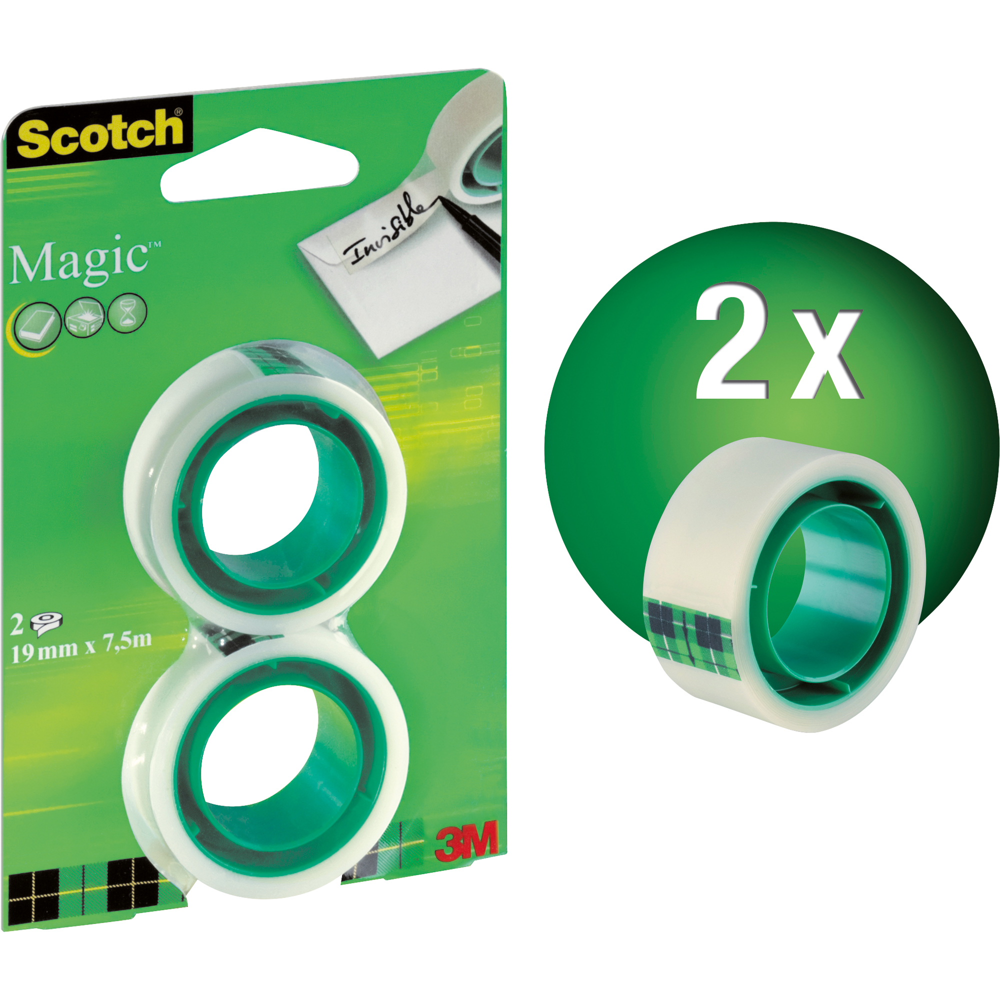 Scotch® Klebeband Magic 810 19 mm x 7,5 m (B x L) einseitig klebend Zelluloseacetat transparent 2 St./Pack.
