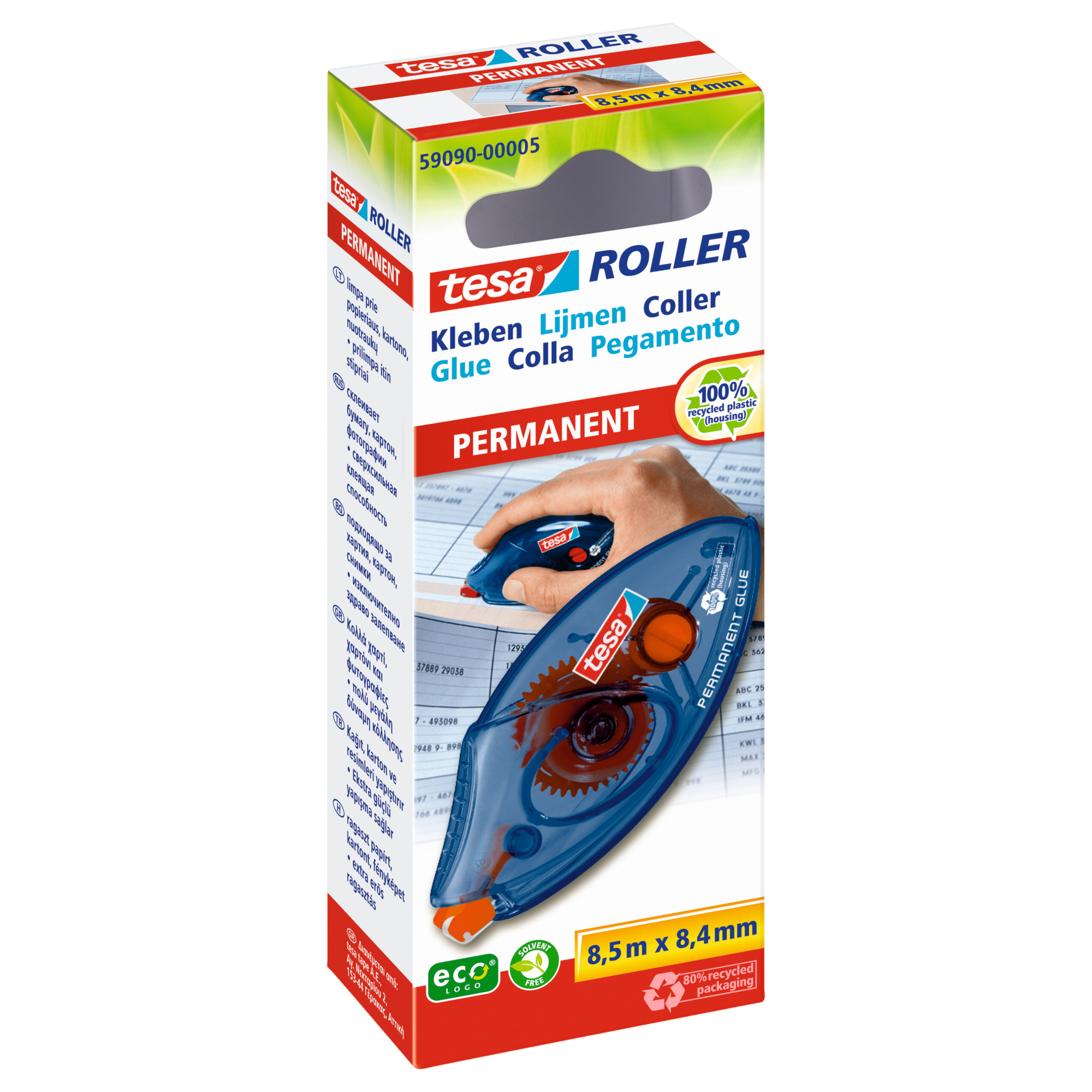 tesa® Kleberoller permanent ecoLogo® 8,4 mm x 8,5 m (B x L) nicht nachfüllbar blau