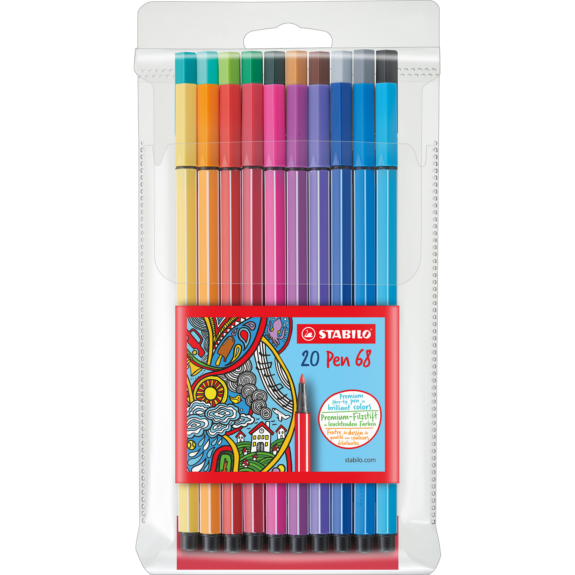 STABILO® Fasermaler Pen 68 1mm farbig sortiert nicht auswaschbar 20 St./Pack.