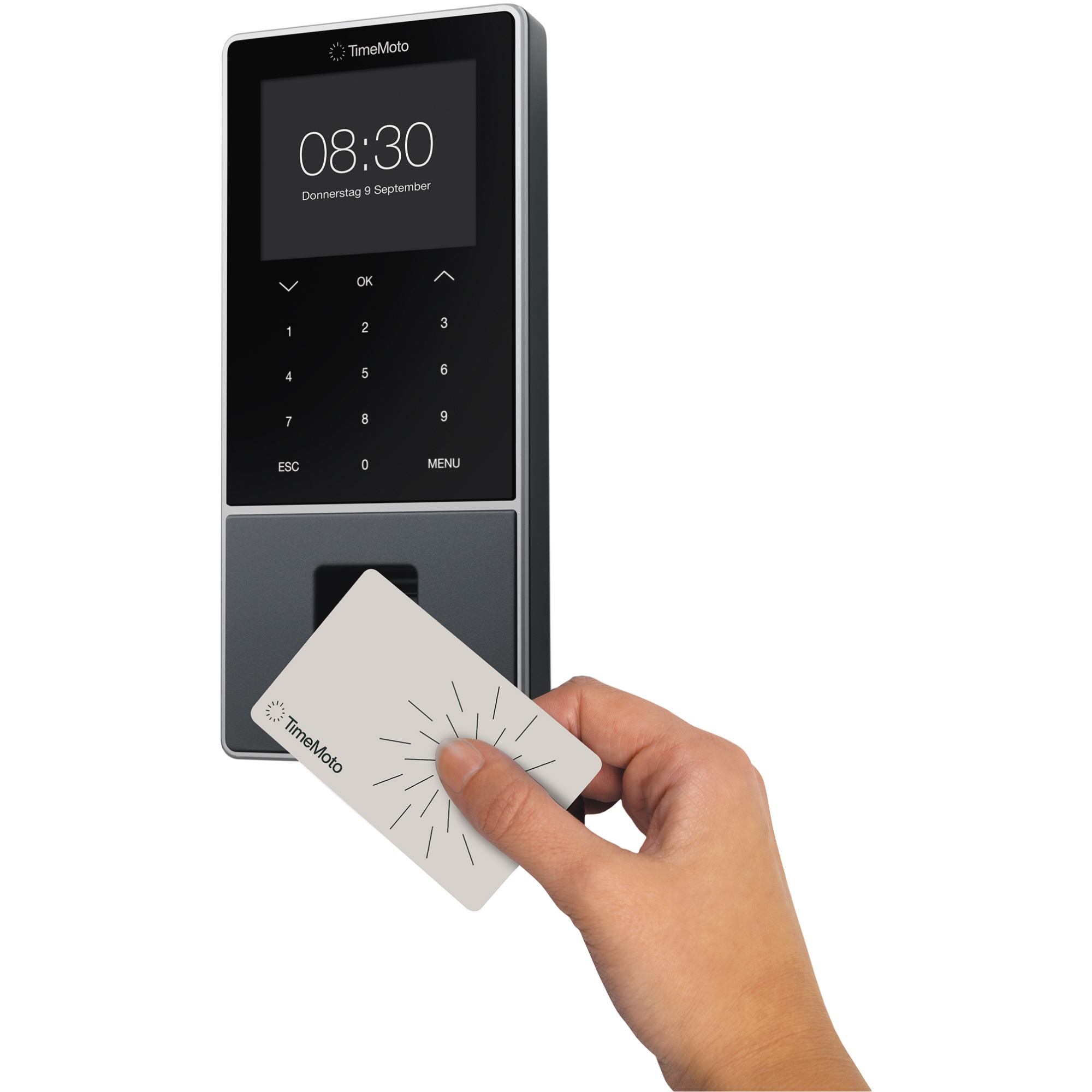 TIMEMOTO Zeiterfassungssystem TM-828 SC 9,95 x 21,5 x 4,43 cm (B x H x T) RFID-Sensor Windows® universell LAN, WiFi, USB-Host