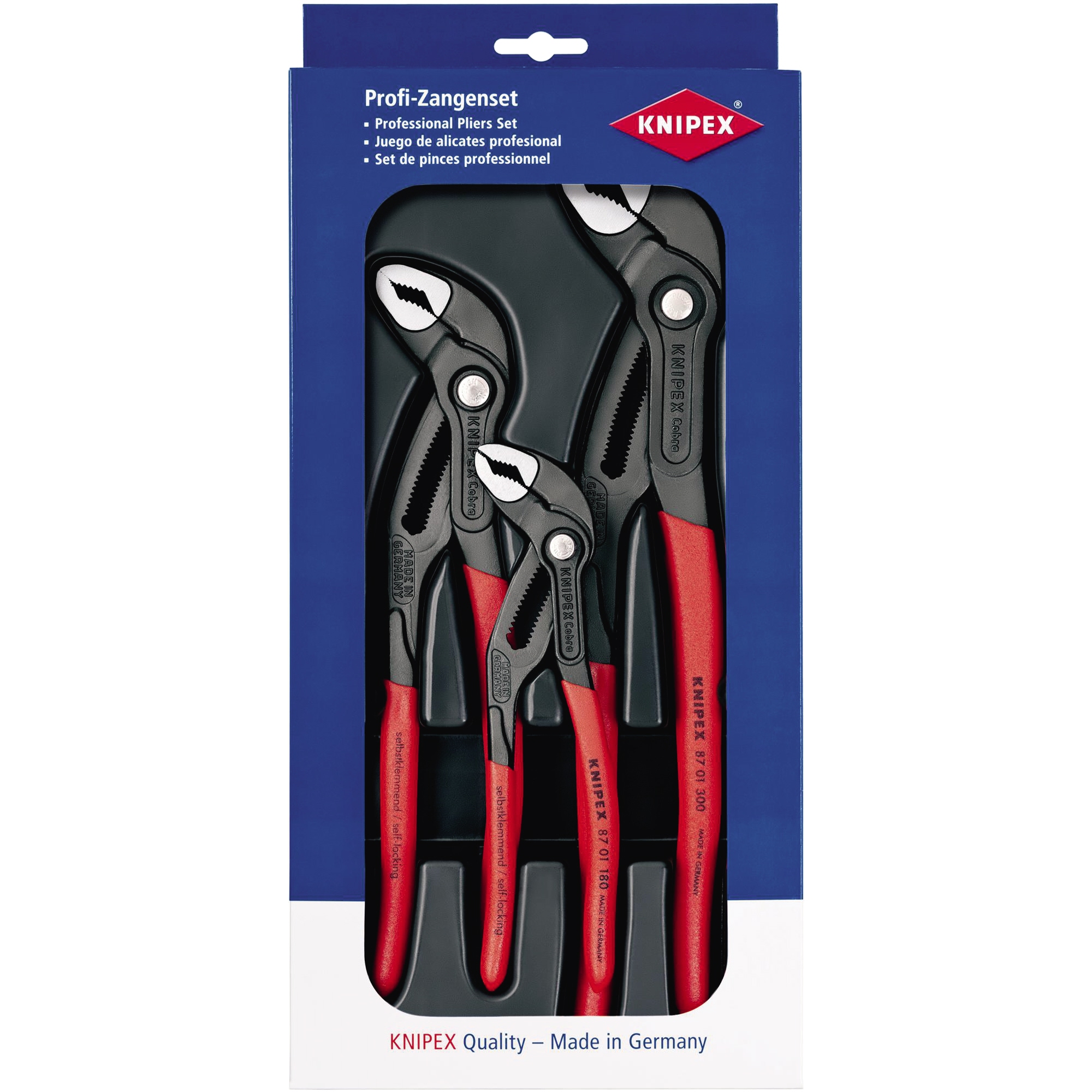 KNIPEX Zangen-Set Cobra® Wasserpumpenzange 3 Teile 3 Wasserpumpenzangen (180, 250, 300 mm) rot