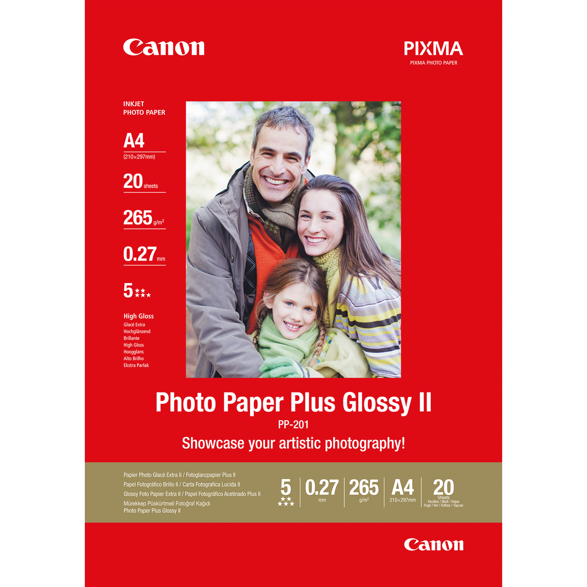 Canon Fotopapier Plus Glossy II DIN A4 265g/m² weiß hochglänzend 20 Bl./Pack.