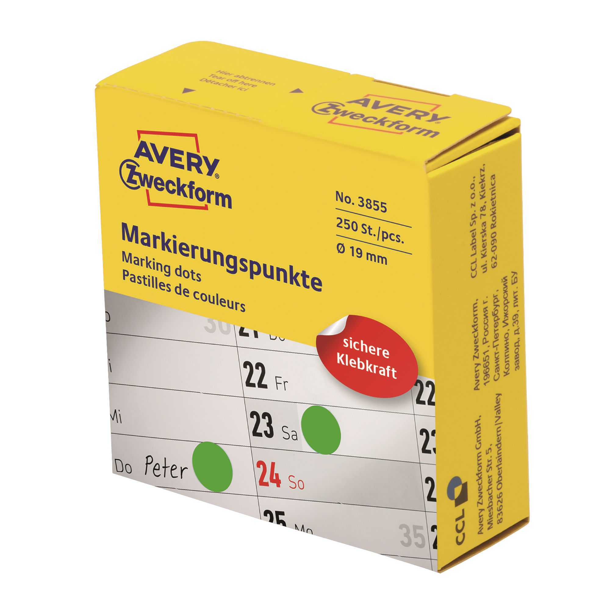 Avery Zweckform Markierungspunkt 19mm Papier grün 250 Etik./Rl.