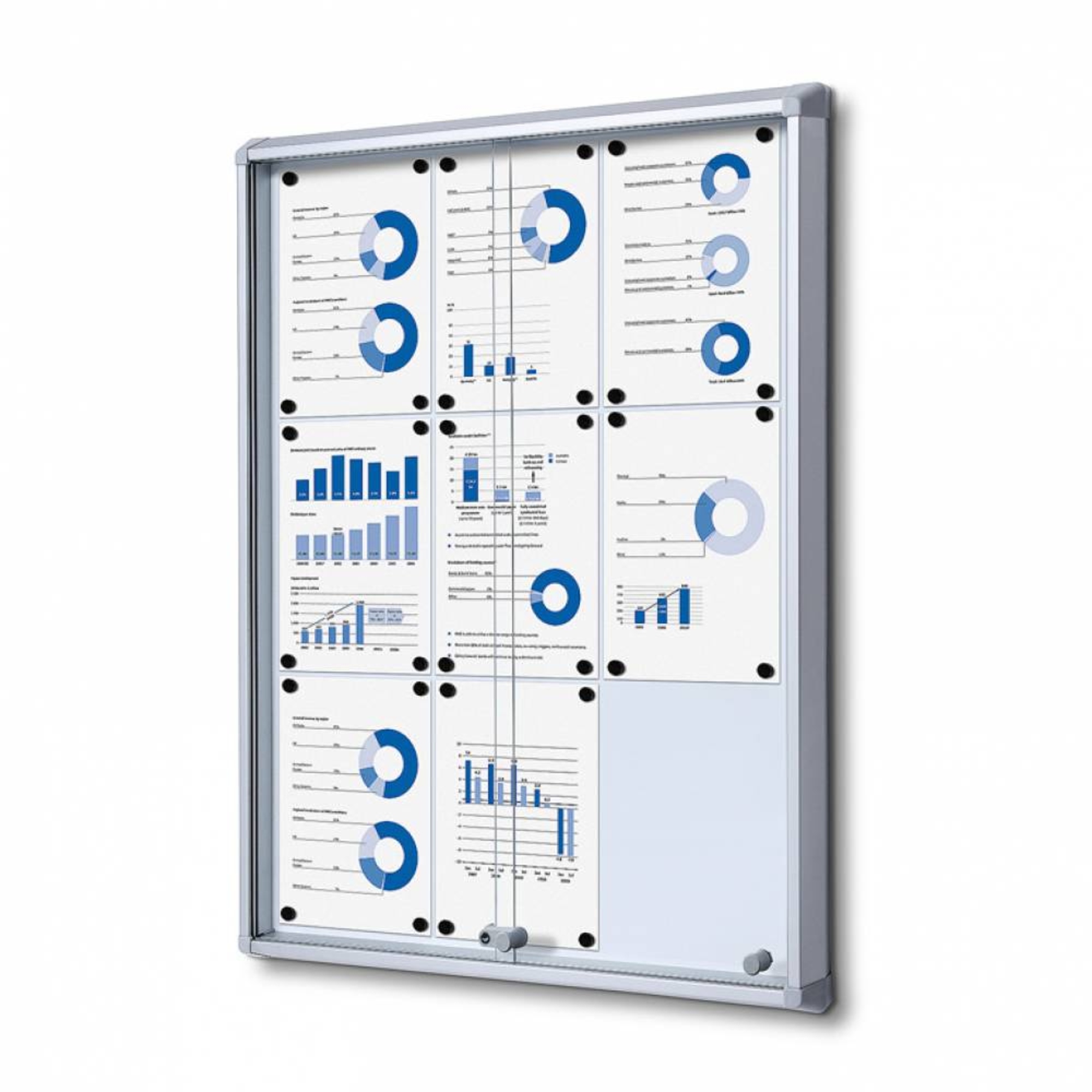 Showdown® Displays Schaukasten Innenbereich 72 x 98,2 x 5,9 cm (B x H x T) 9 x DIN A4 mit Schloss Aluminium silber