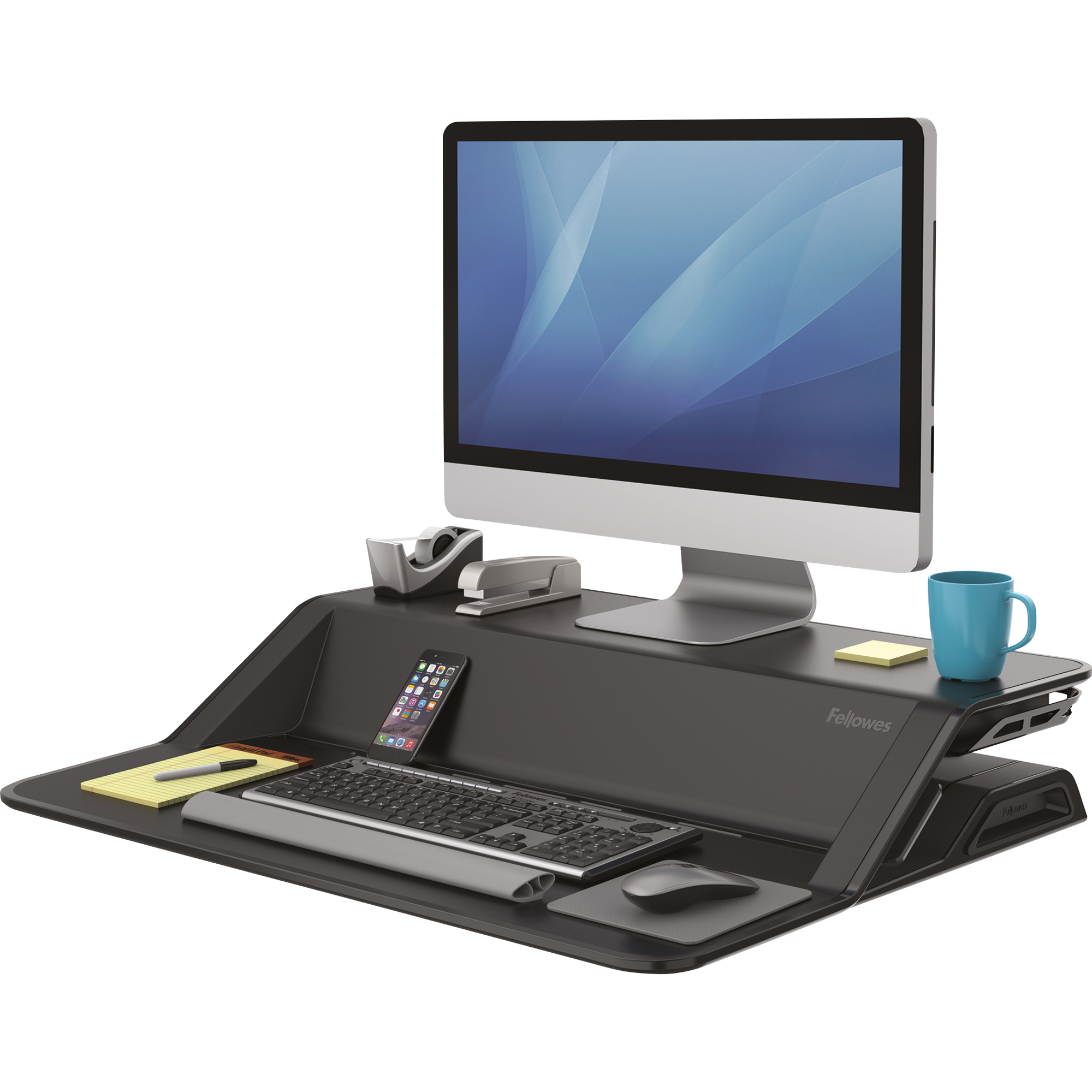 Fellowes® Sitz-Steh-Arbeitsplatz Lotus™ 15,8kg Stahl/ABS Kunststoff schwarz