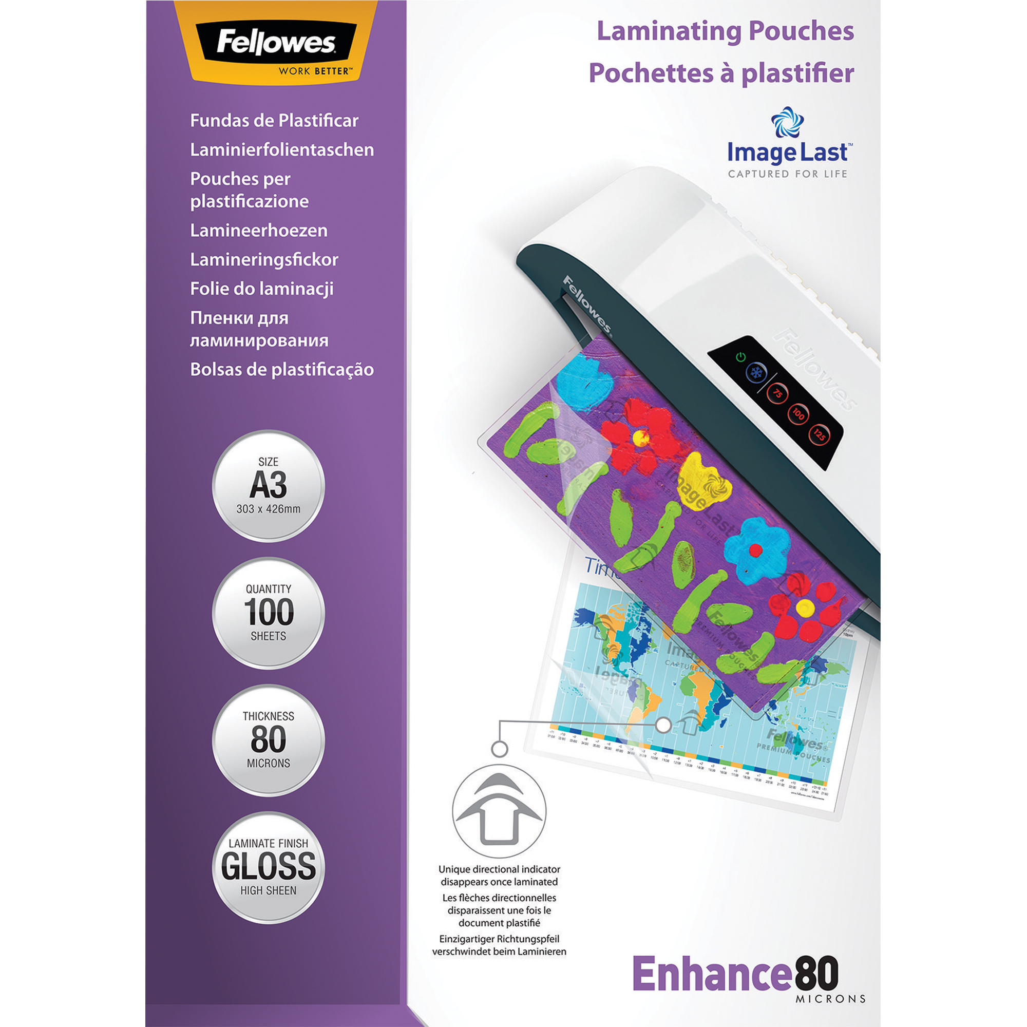 Fellowes® Laminierfolie ImageLast™ Enhance 80 303 x 426 mm (B x H) DIN A3 80µm glänzend 100 St./Pack.