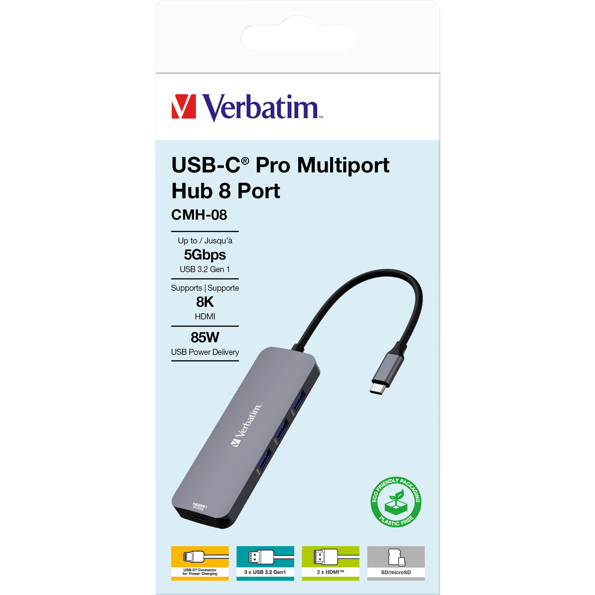 Verbatim USB-Hub CMH-08 USB-C grau/schwarz