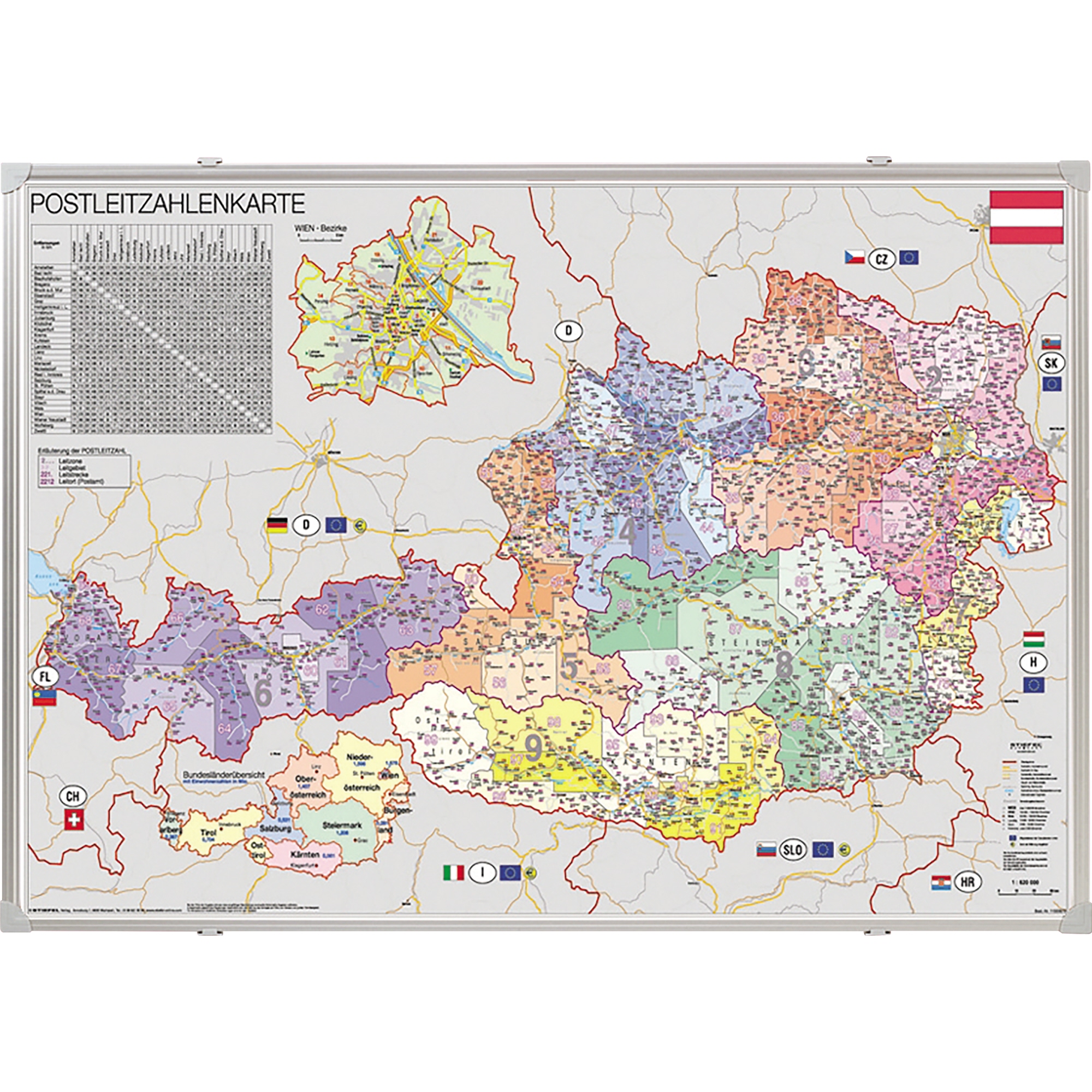 FRANKEN Postleitzahlentafel 96 x 68 cm (B x H) Österreich