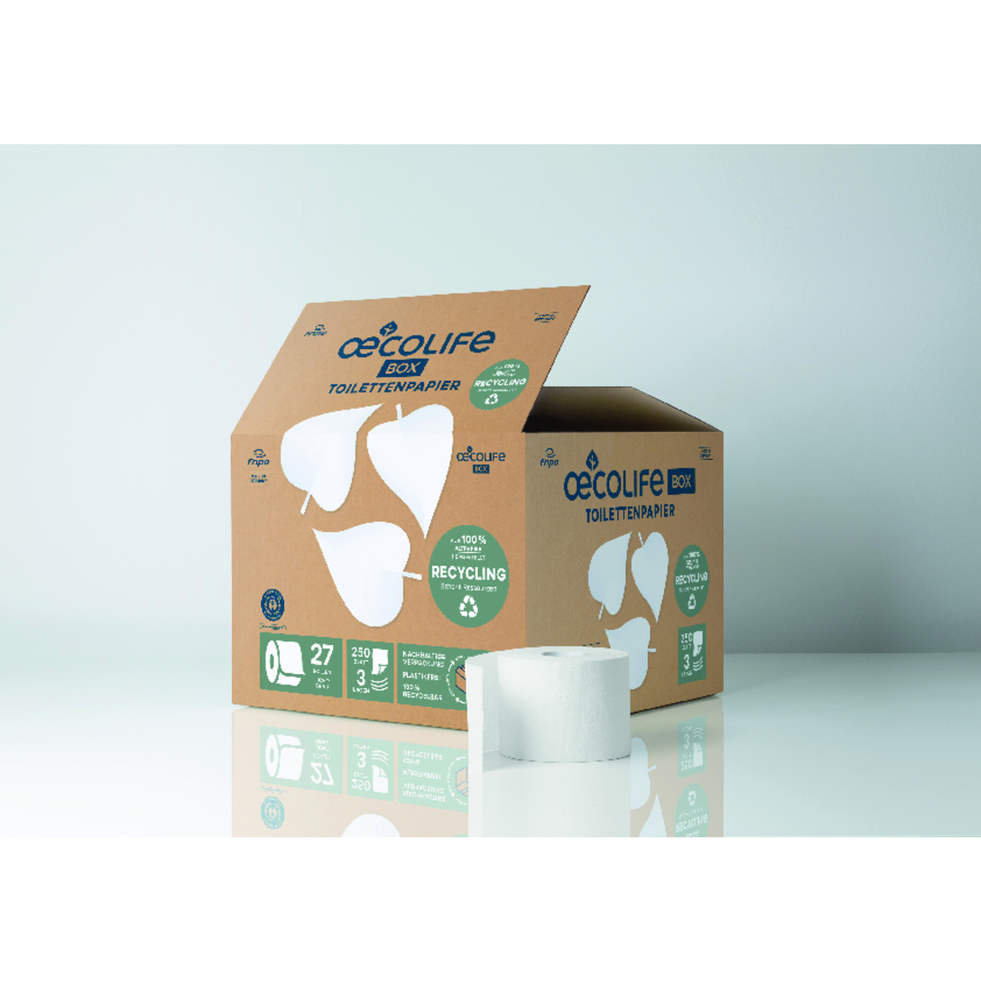 oecolife Toilettenpapier 3-lagig lichtgrau 250 Bl./Rl. 27 Rl./Pack.