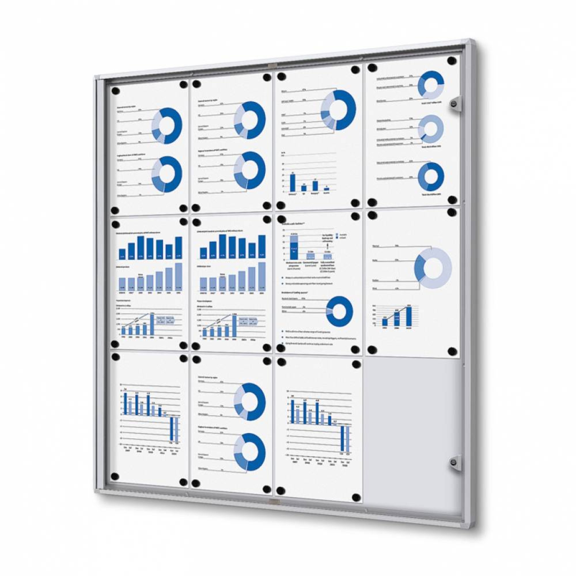 Showdown® Displays Schaukasten Economy Innenbereich 93,1 x 96,3 x 2,6 cm (B x H x T) 12 x DIN A4 mit Schloss Aluminium silber