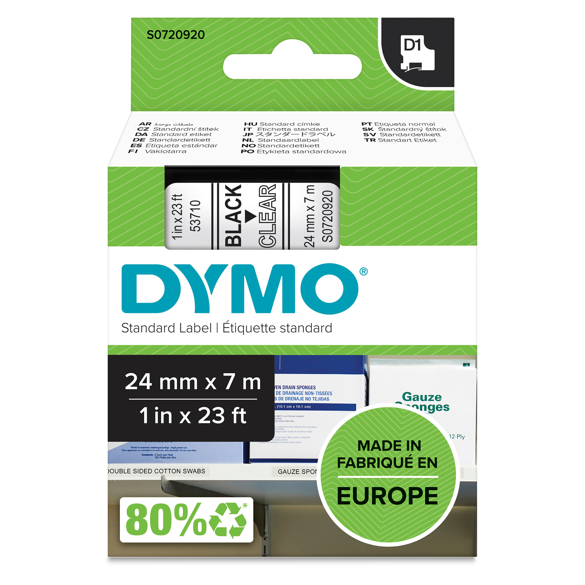 DYMO® Schriftbandkassette 24 mm x 7 m (B x L) transparent schwarz