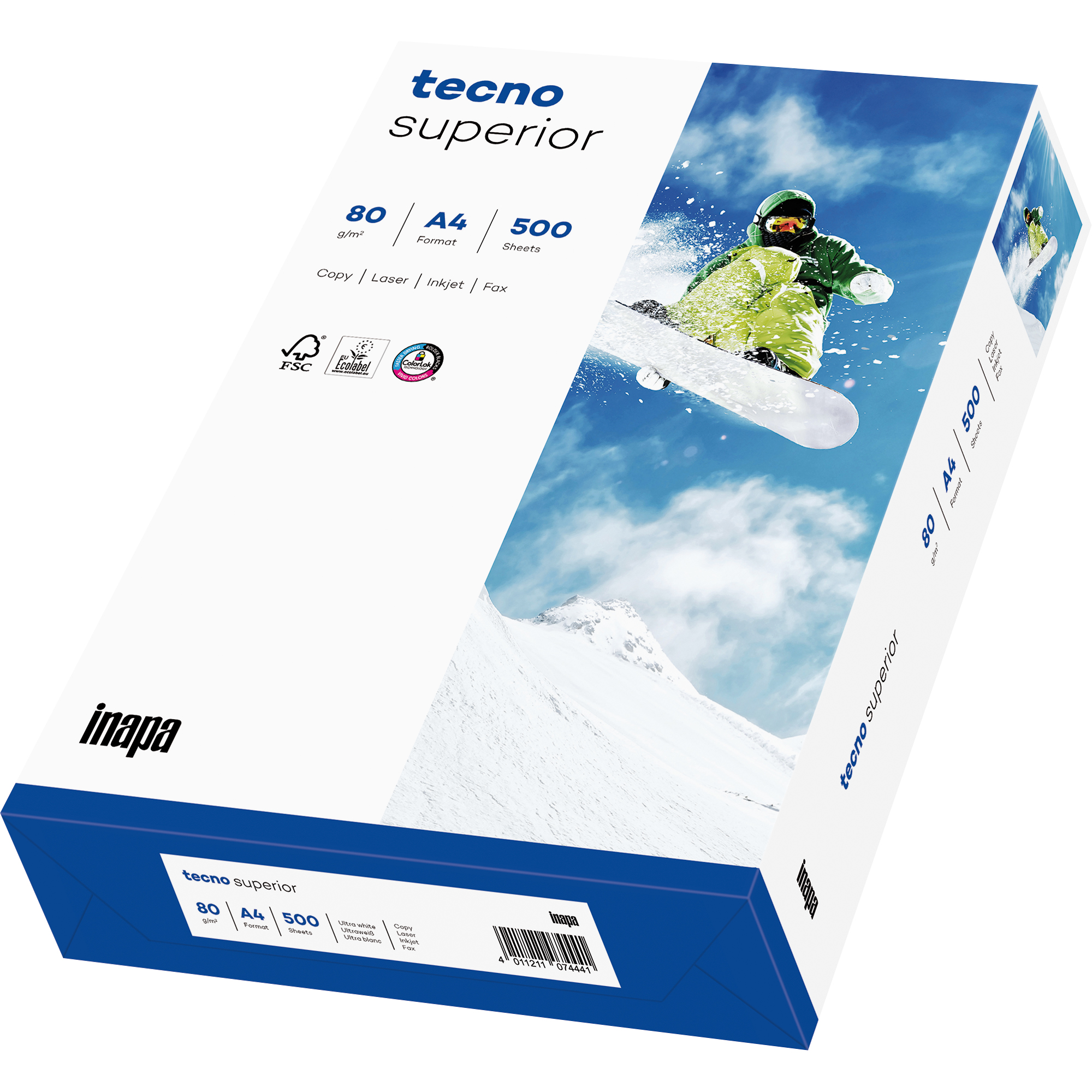 inapa tecno Kopierpapier Superior DIN A4 80g/m² elementar chlorfrei gebleicht weiß 500 Bl./Pack.
