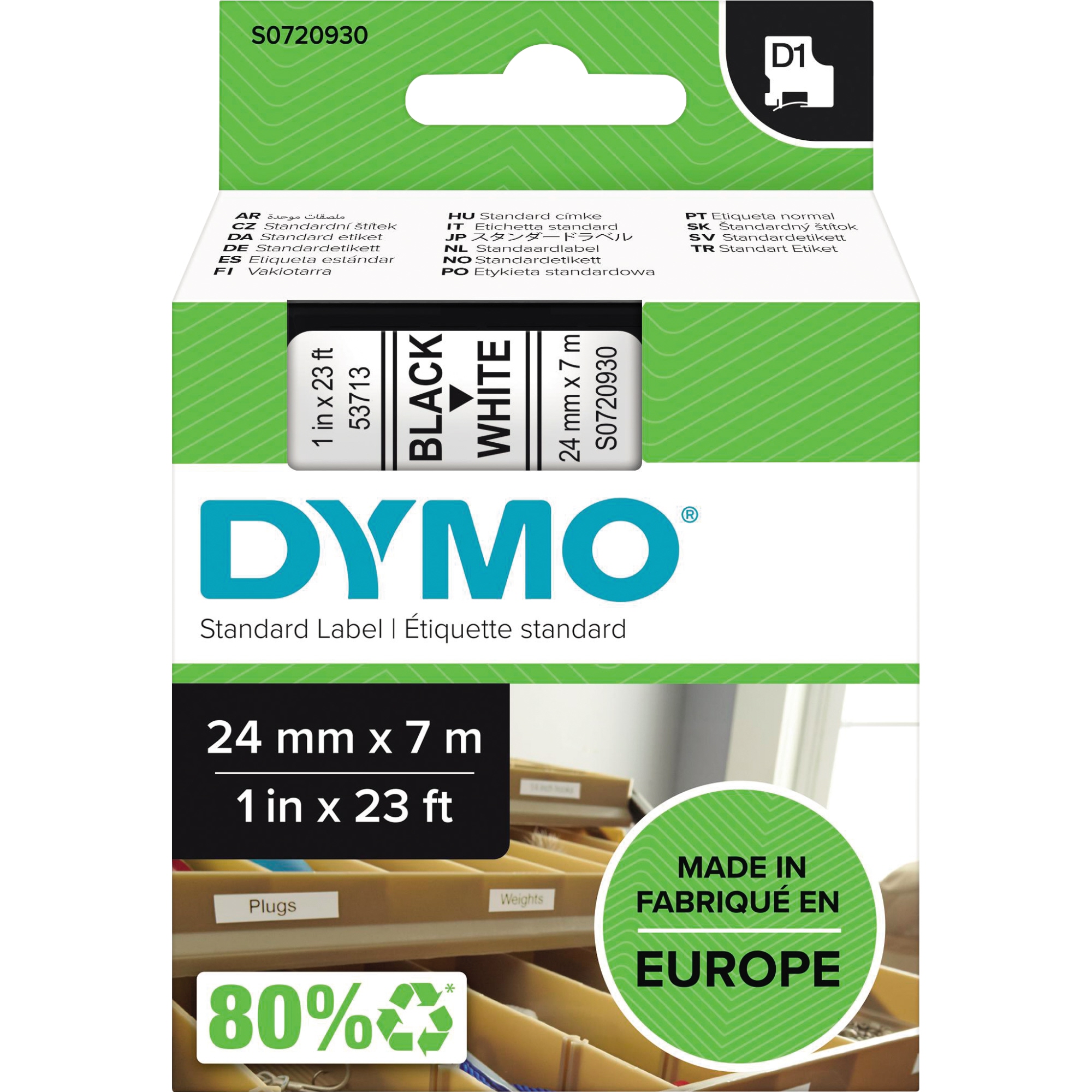 DYMO® Schriftbandkassette 24 mm x 7 m (B x L) weiß schwarz
