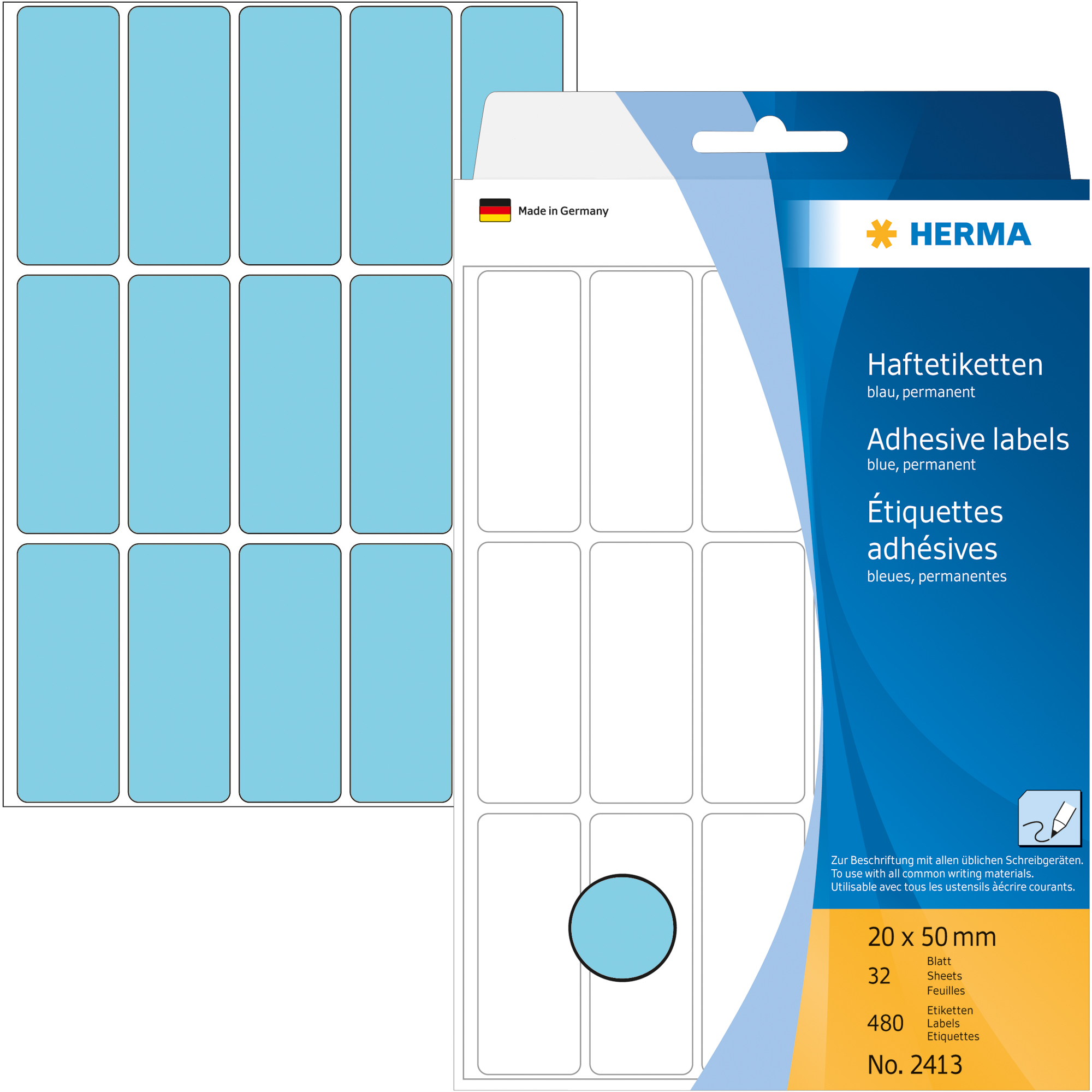 HERMA Universaletikett 20 x 50 mm (B x H) nicht wieder ablösbar Papier blau 480 Etik./Pack.