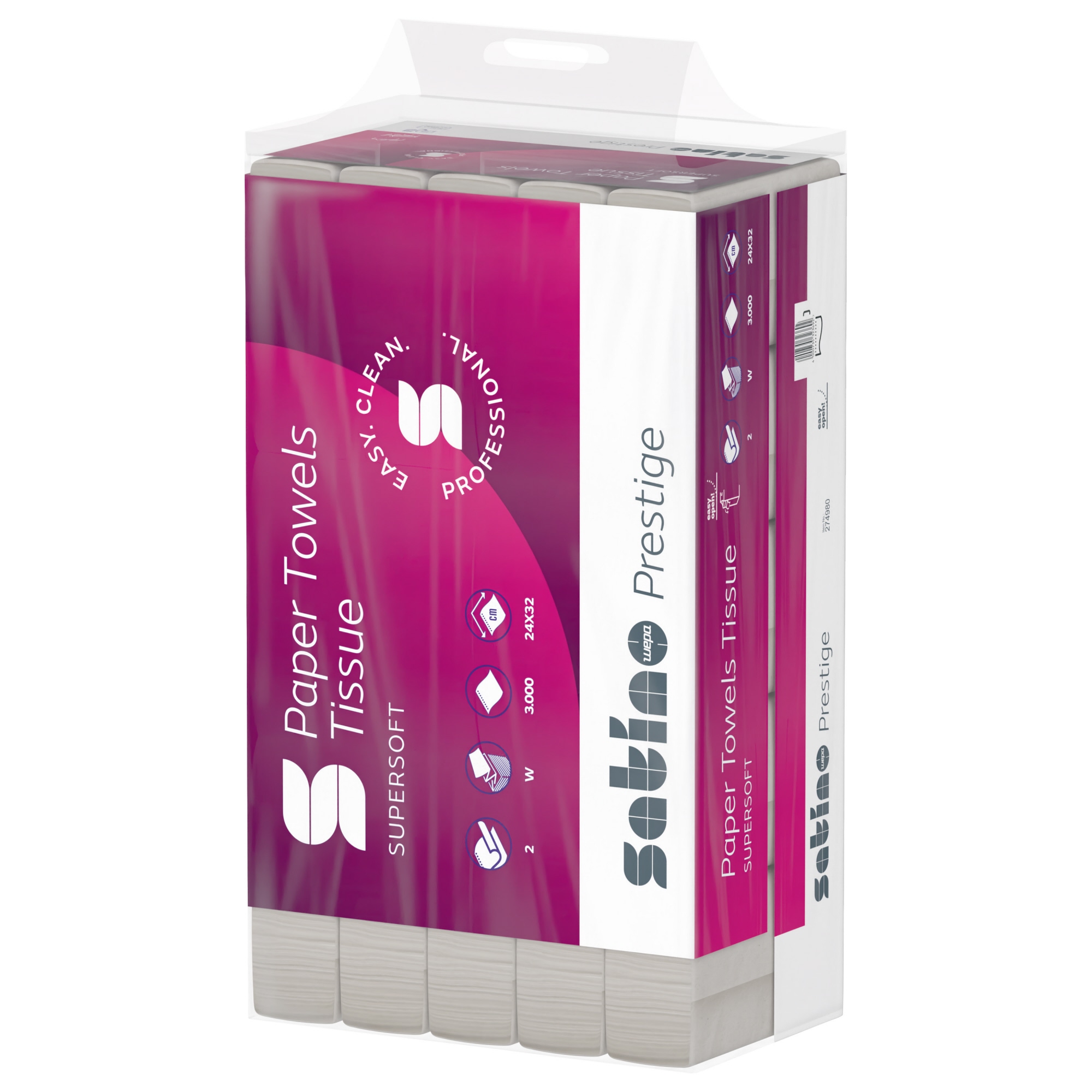 Satino by WEPA Papierhandtücher Prestige 24 x 32 cm (B x L) Zellstoff hochweiß 25 x 120 Bl./Pack.