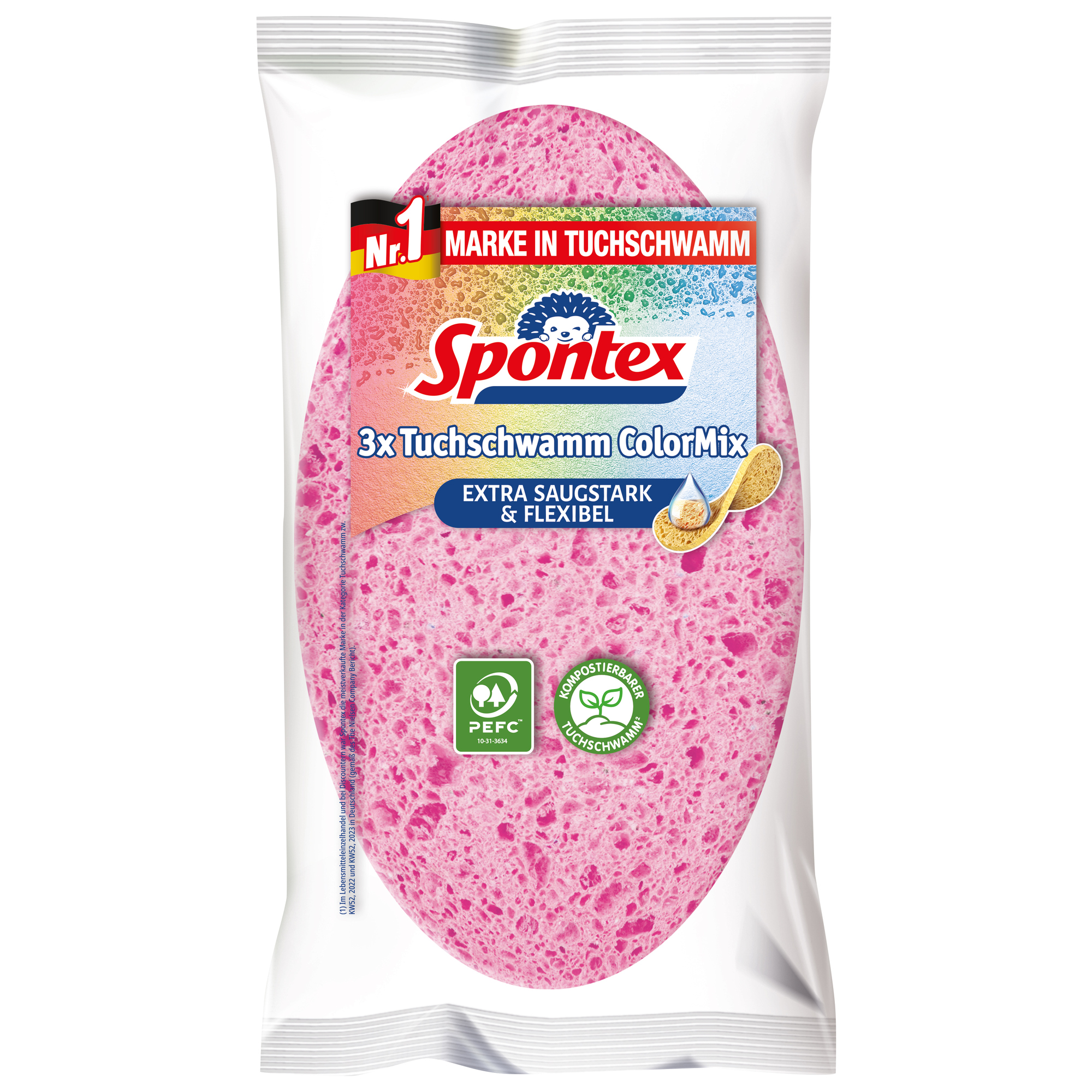 Spontex Schwammtücher ColorMix 12 x 26 cm (B x L) 100 % Zellulose pink, grün, blond 3 St./Pack.