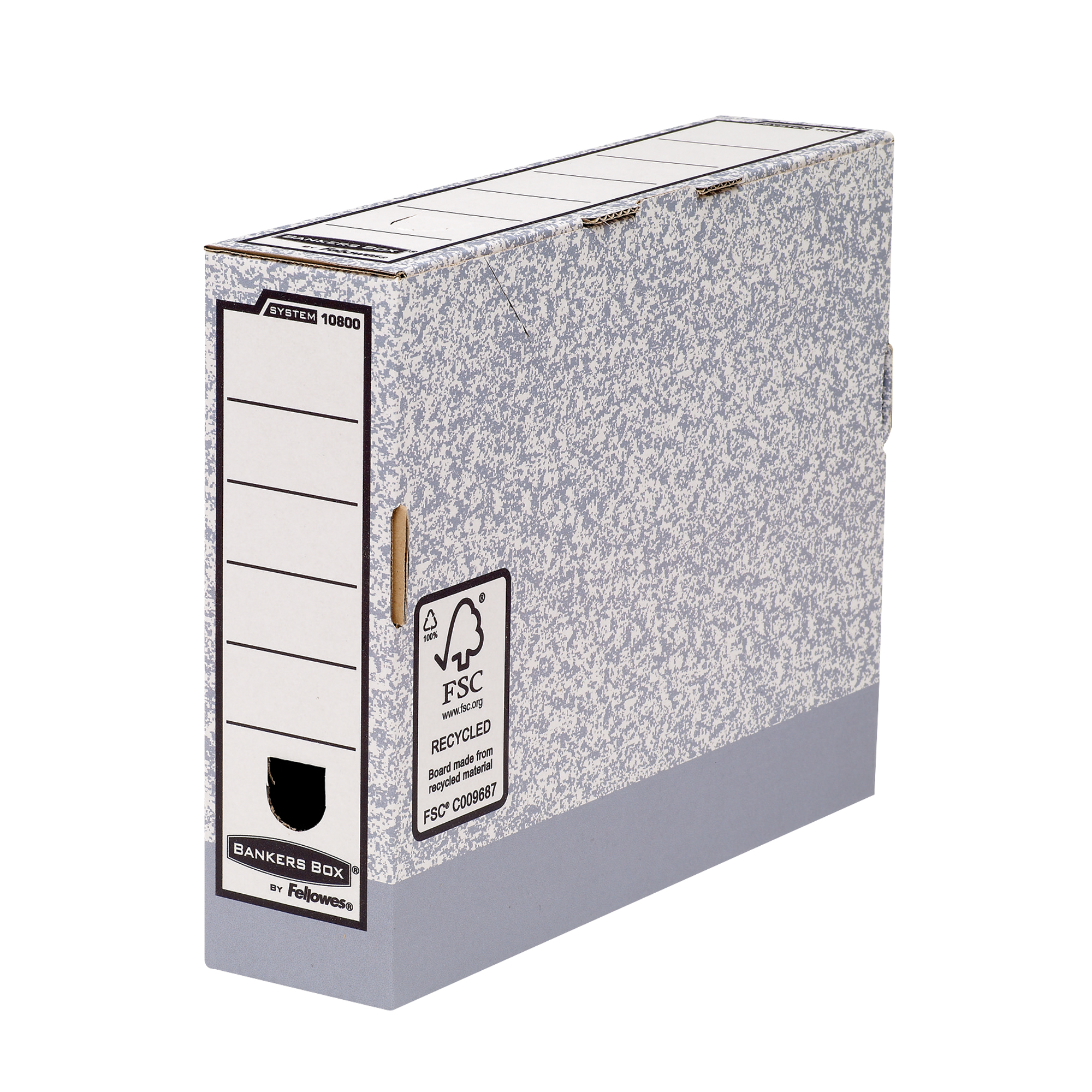 Bankers Box® Archivschachtel System 8,5 x 26,5 x 32,7 cm (B x H x T) DIN A4 mit Archivdruck Karton, 100 % recycelt grau/weiß