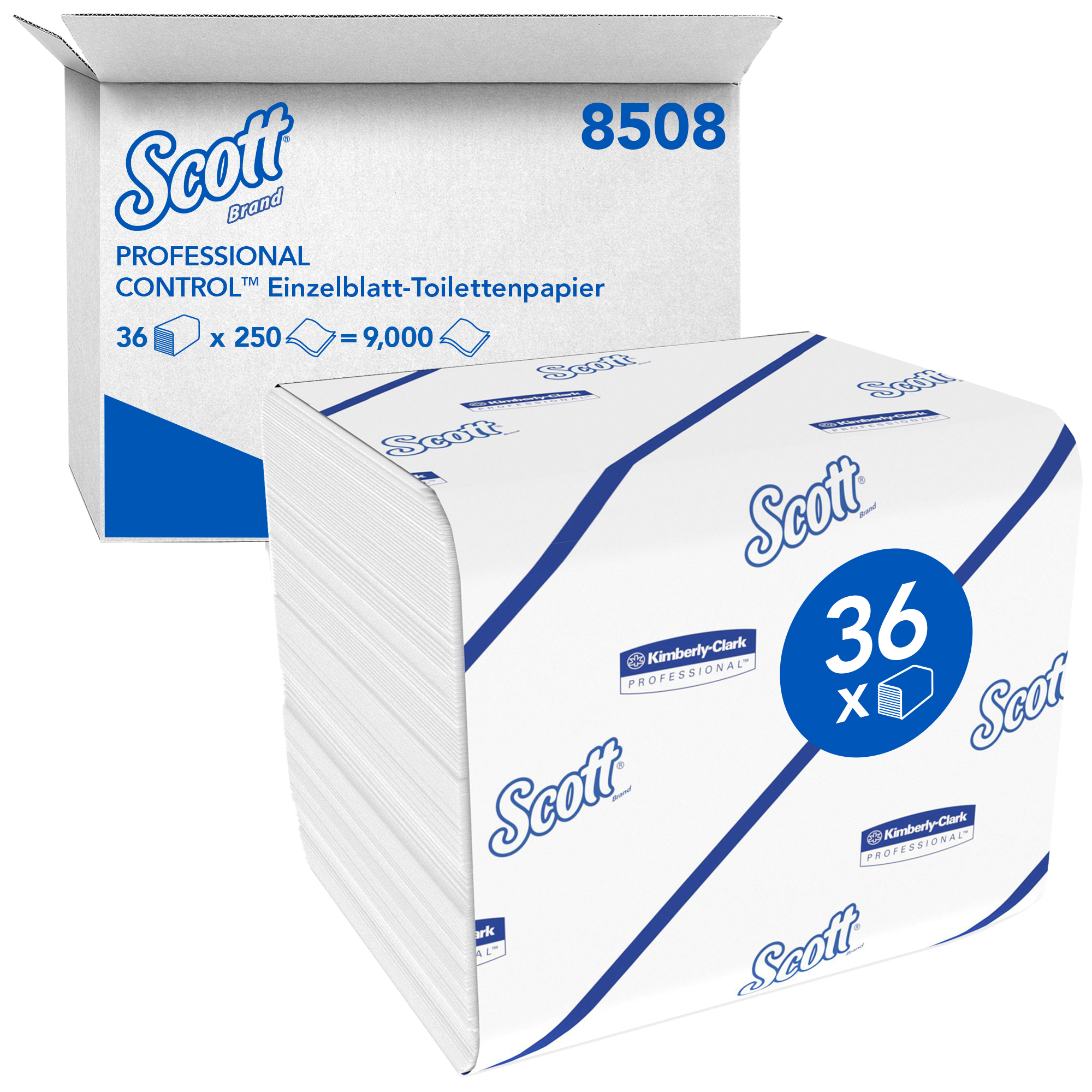 Scott® Toilettenpapier Control™ 2-lagig Interfold-Falz / W-Falz weiß 250 Bl./Rl. 36 Rl./Pack.
