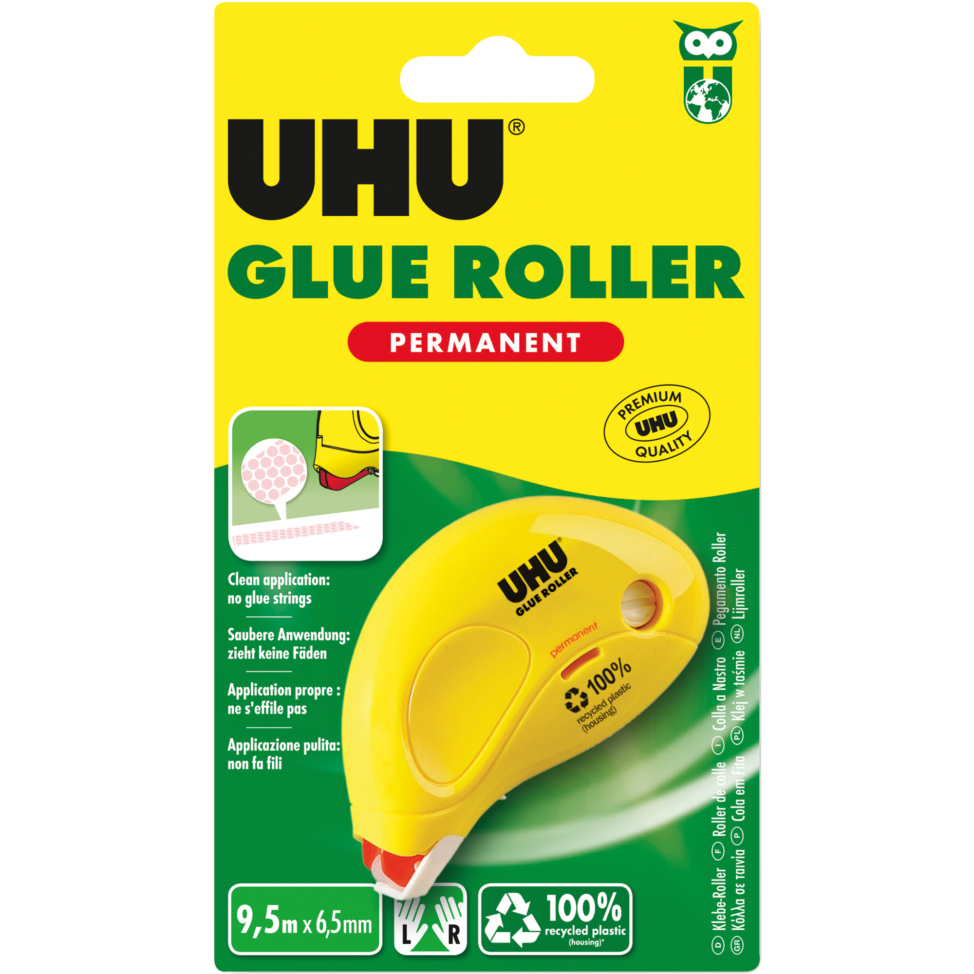 UHU® Kleberoller Glue permanent 6,5 mm x 9,5 m (B x L) nicht nachfüllbar gelb
