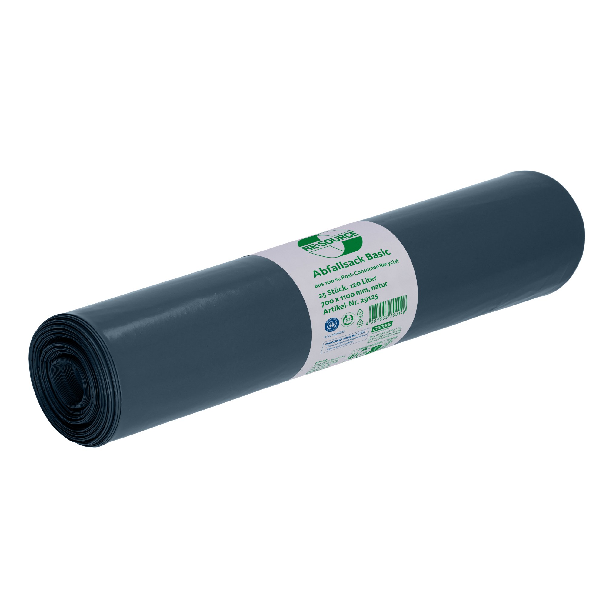 RE:SOURCE Müllsack 70 x 110 cm (B x H) 31µm 120l LDPE, 100 % recycelt natur 25 St./Pack.