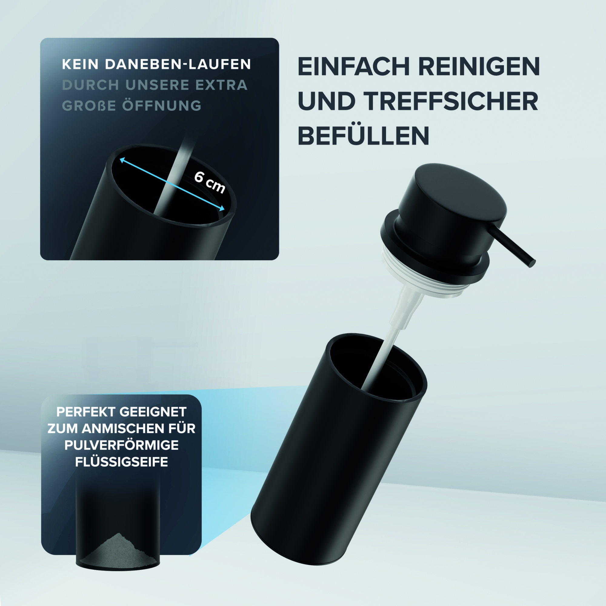ovimar Seifenspender Haja 6 x 8 x 14 cm (B x H x T) 0,35l Edelstahl/Kunststoff schwarz