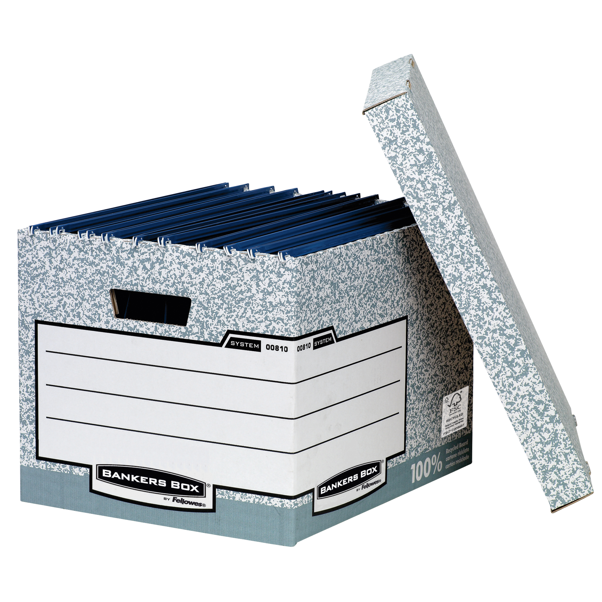 Bankers Box® Archivbox System 33,5 x 29,2 x 40,4 cm (B x H x T) DIN A4 mit Archivdruck Karton, 100 % recycelt grau/weiß