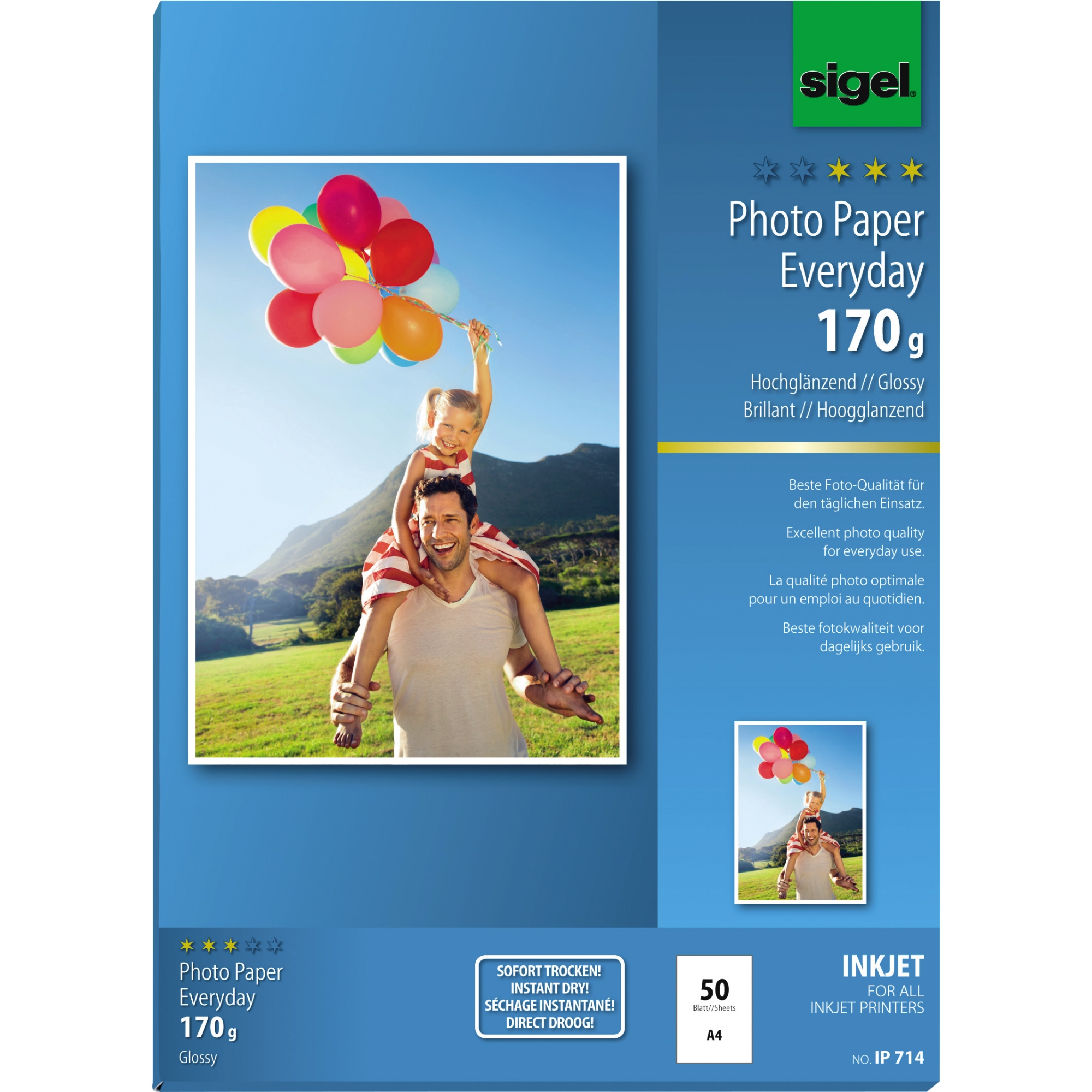 SIGEL Fotopapier Everyday DIN A4 170g/m² weiß hochglänzend 50 Bl./Pack.