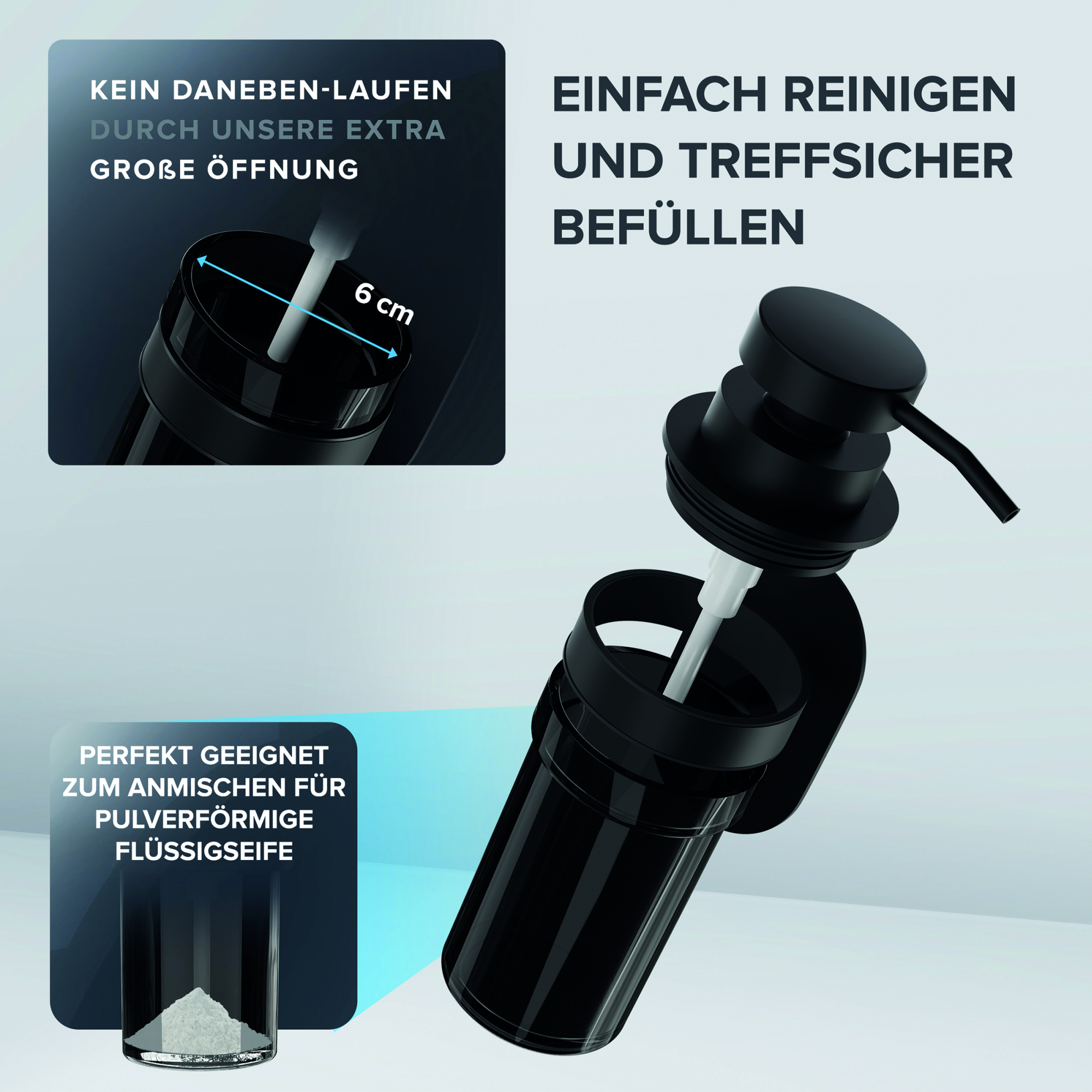 ovimar Seifenspender Lokta 6 x 9 x 16 cm (B x H x T) 0,25l Edelstahl/Glas/Kunstststoff schwarz