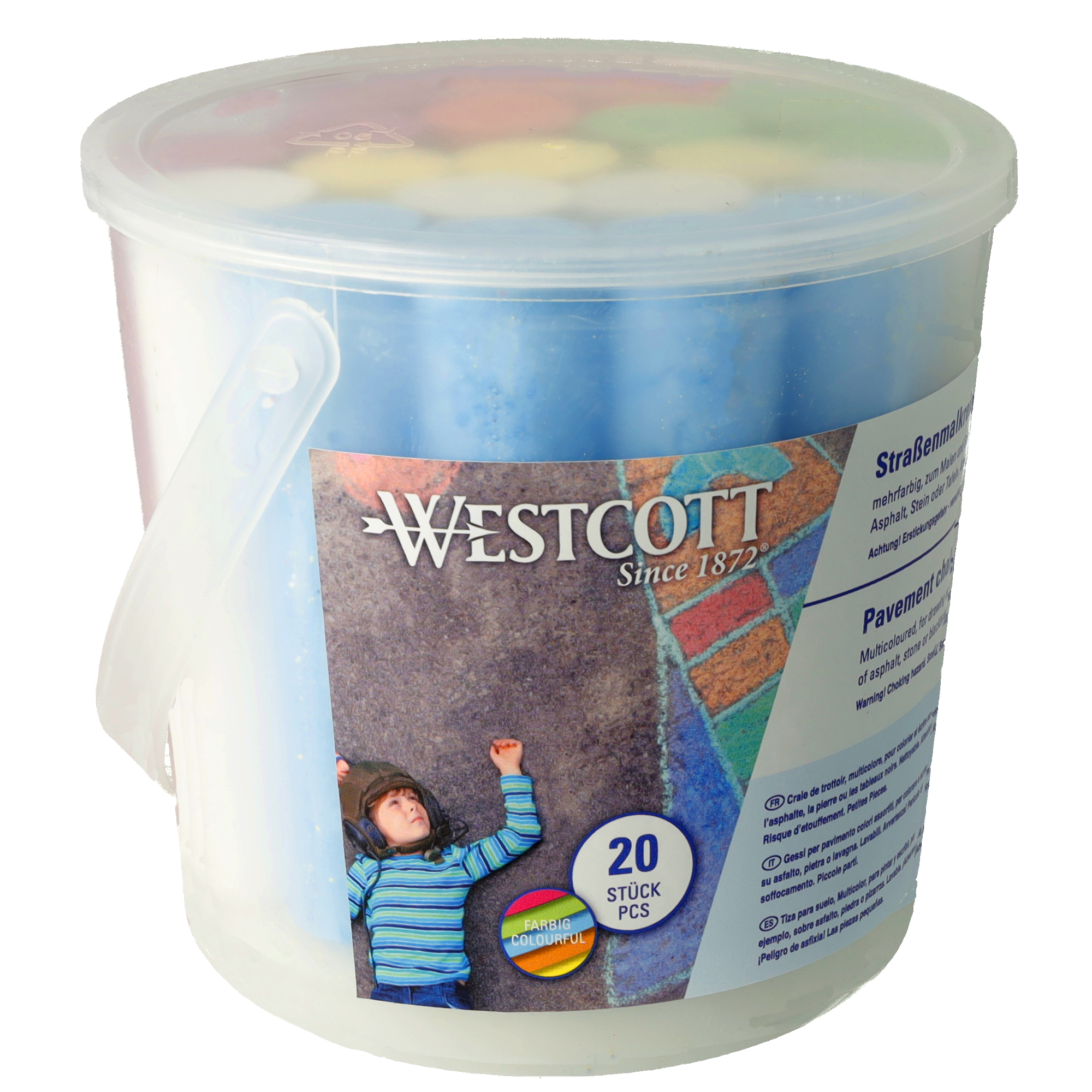 Westcott Straßenmalkreide abwaschbar rund Eimer farbig sortiert 20 St./Pack.
