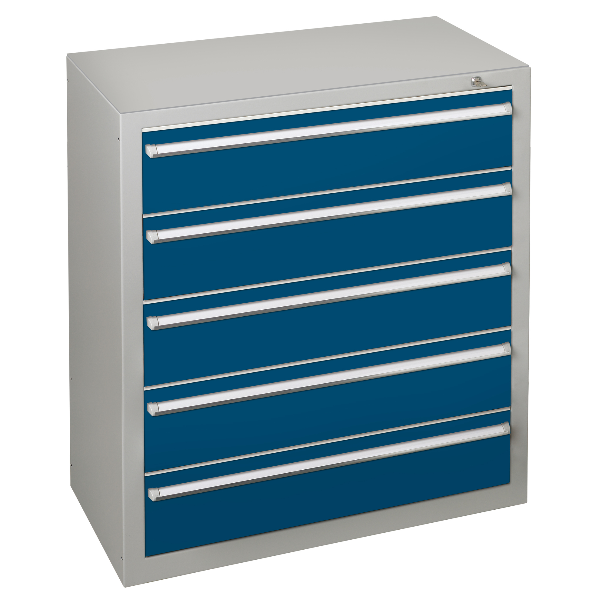 SCHULTE Schubladenschrank 1.000 x 1.100 x 500 mm (B x H x T) 5 Schubladen Stahl Farbe der Front: blau Farbe des Korpus: lichtgrau
