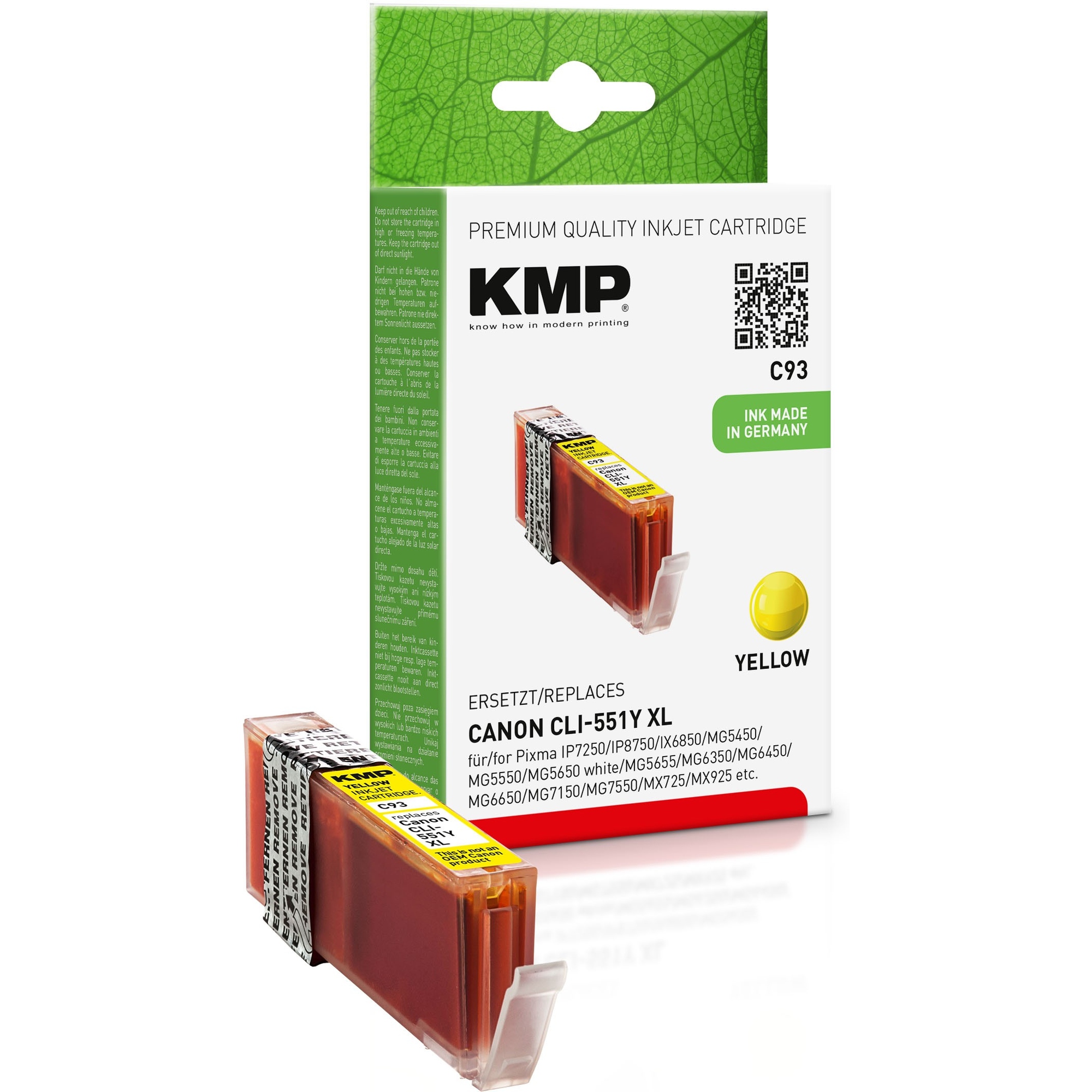 KMP Tintenpatrone kein Originalzubehör Kompatibel mit: Canon CLI551YXL C93 ca. 715 Seiten gelb 15ml