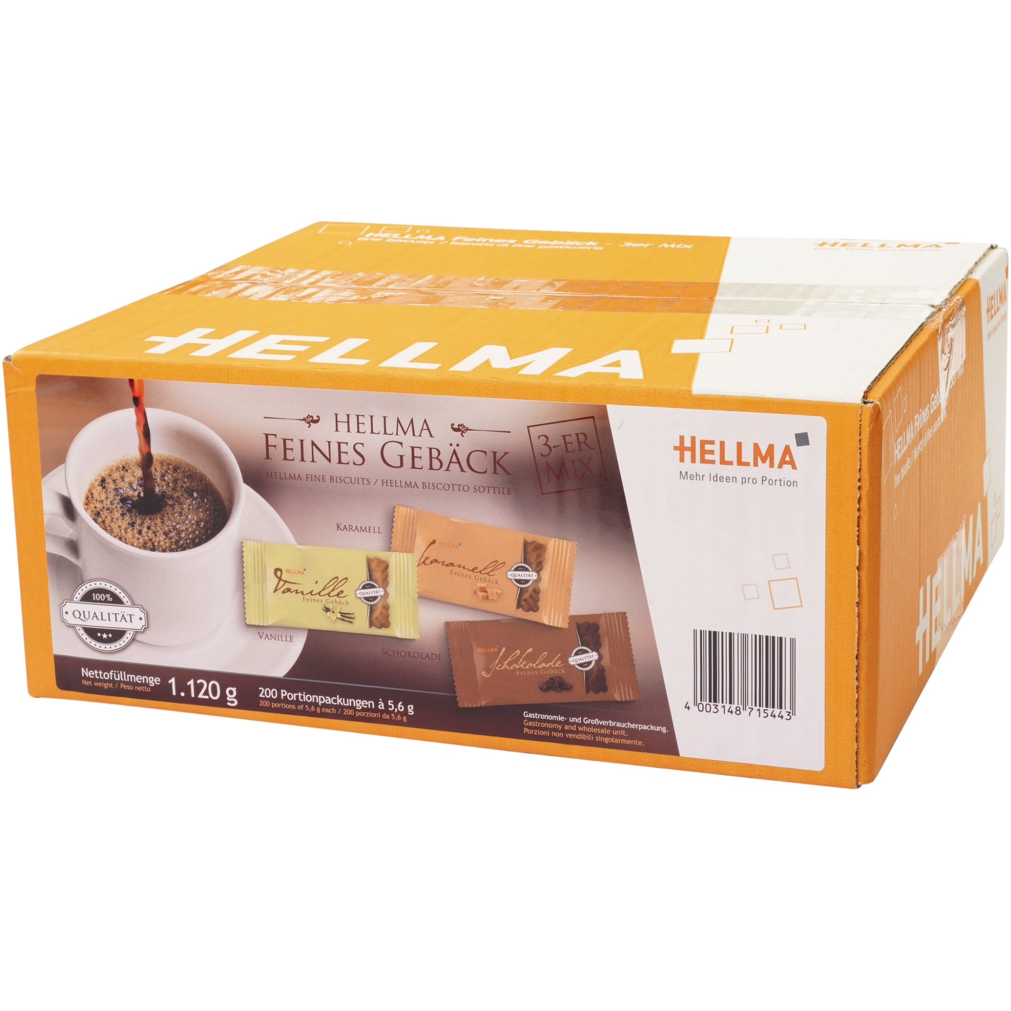 Hellma Gebäckmischung 3er MIX Karamell, Vanille, Schokolade. 200 x 5,6 g/Pack.