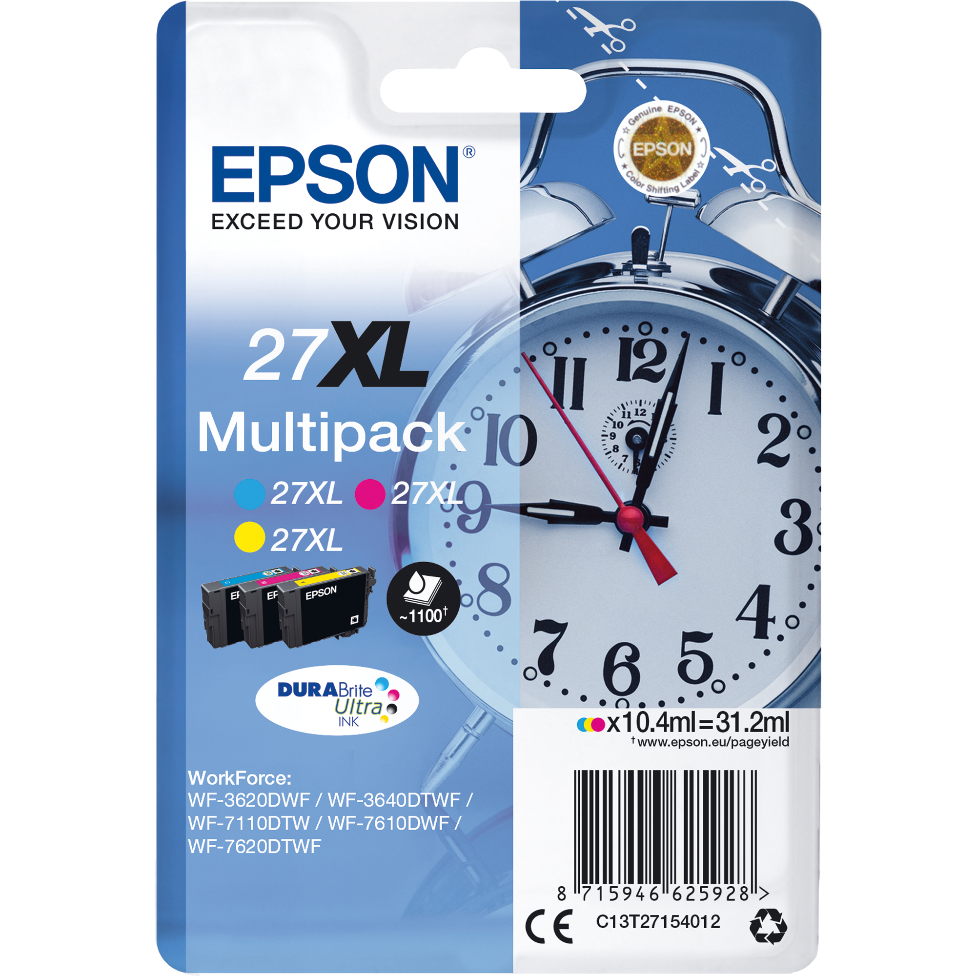 Epson Tintenpatrone Originalzubehör 27XL ca. 3 x 1.100 Seiten mehrfarbig 3 x 10,4ml 3 St./Pack.