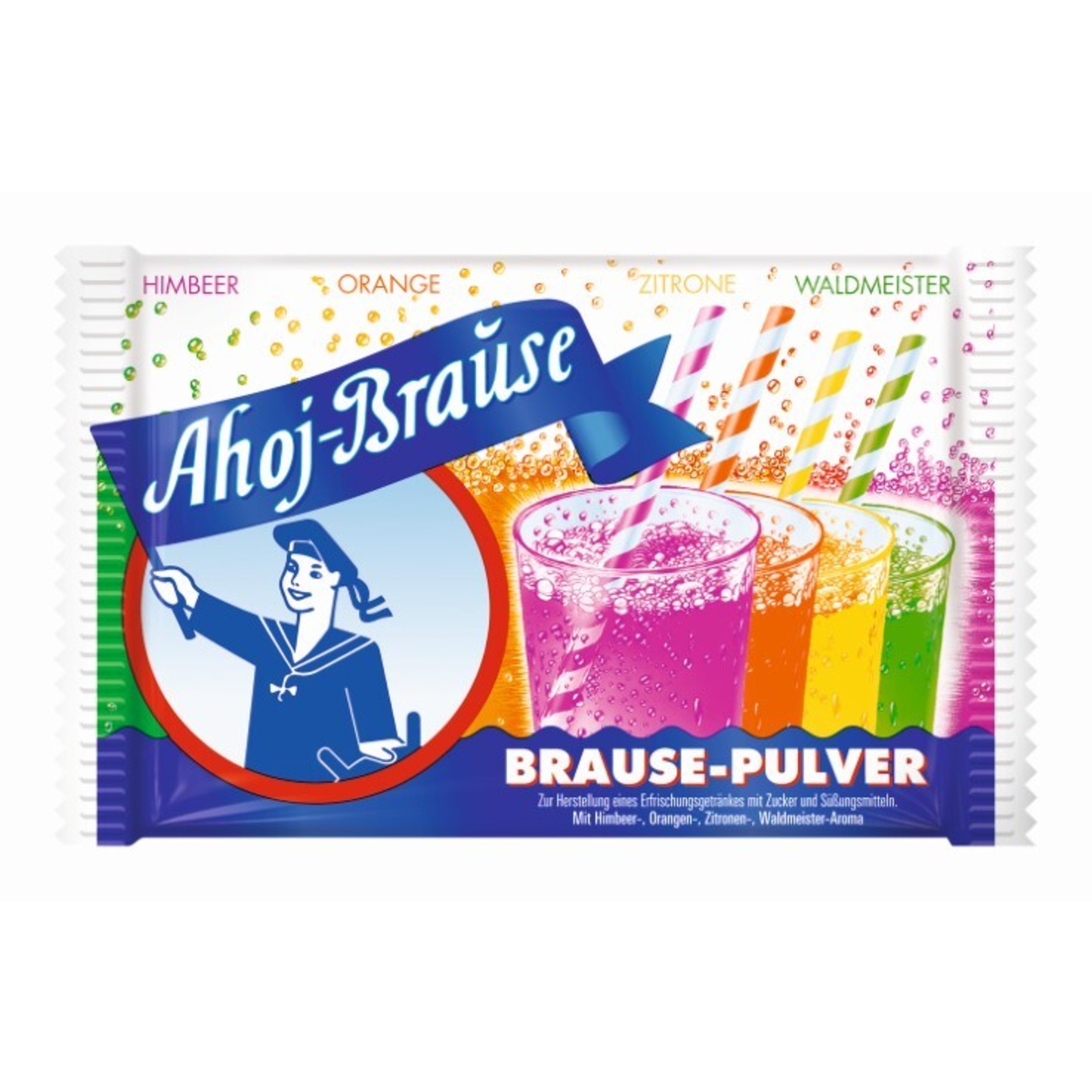 Ahoj Getränkepulver Brause Himbeer, Orange, Zitrone, Waldmeister 10 x 5,8 g/Pack.
