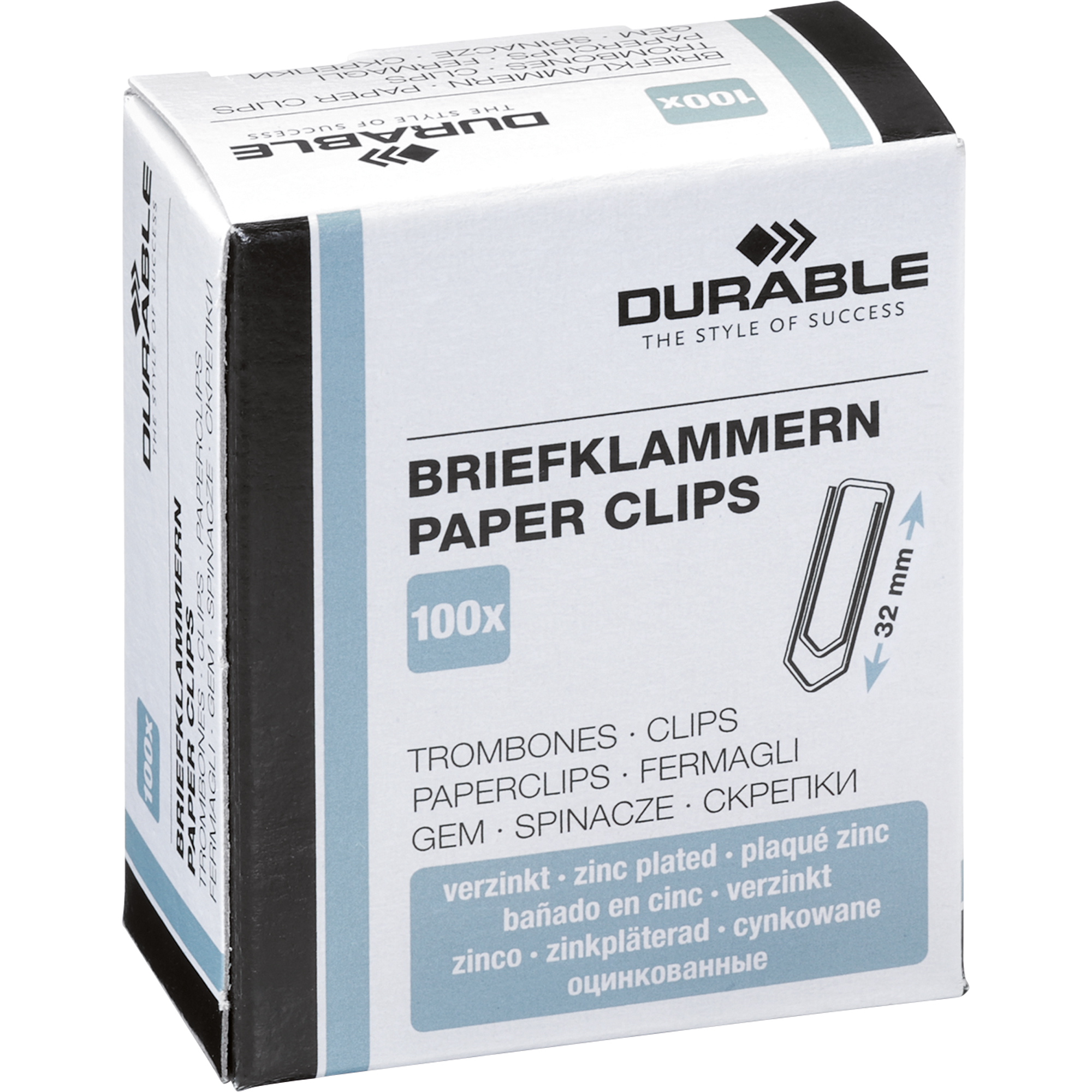 DURABLE Büroklammer spitze Form 32mm Metall verzinkt 100 St./Pack.