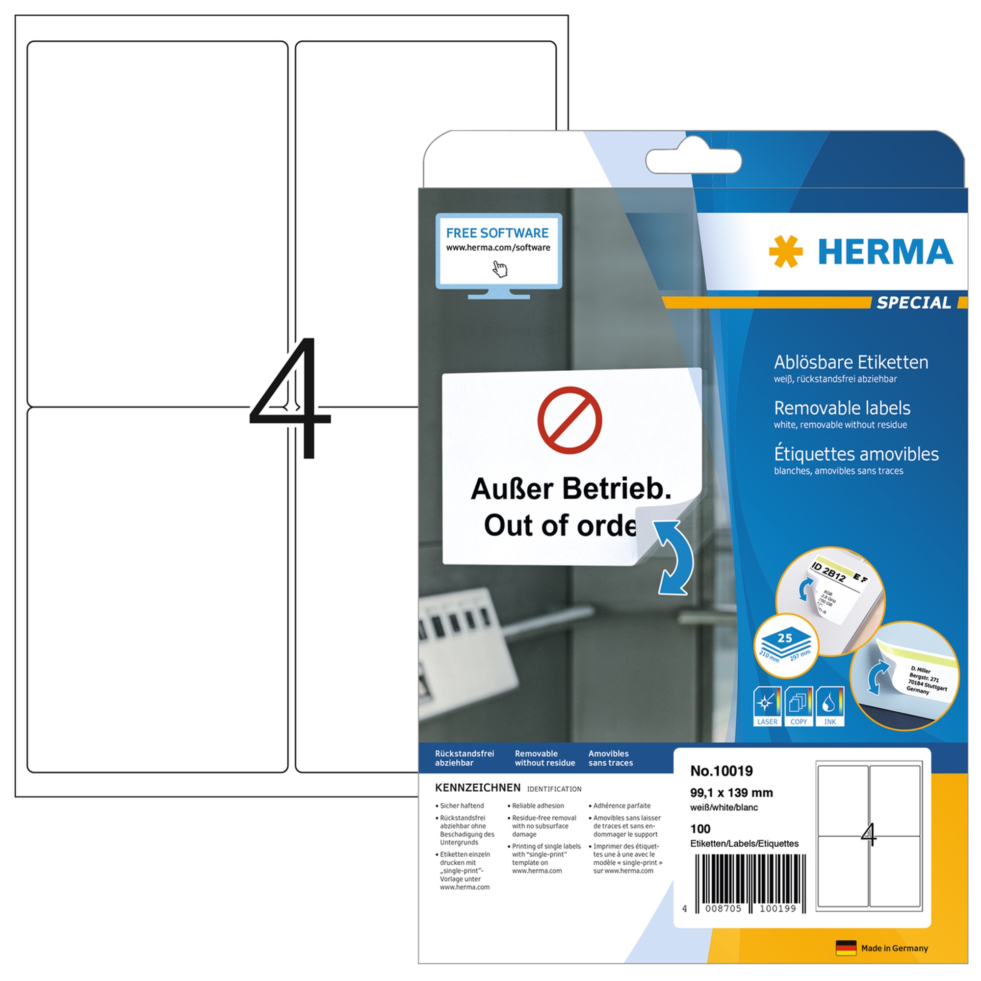 HERMA Adressetikett 99,1 x 139 mm (B x H) Papier weiß 100 Etik./Pack.