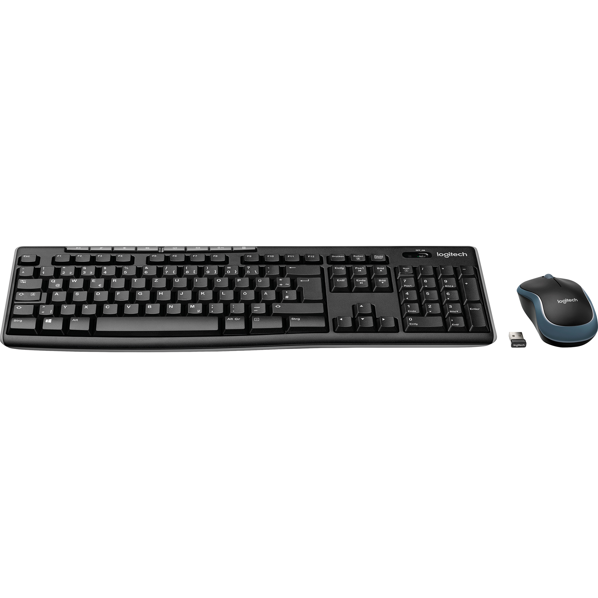 Logitech Tastatur-Maus-Set MK270 QWERTZ Windows® universell USB-A bis 10m inkl. Nano-USB-Empfänger, USB-Verlängerungskabel schwarz