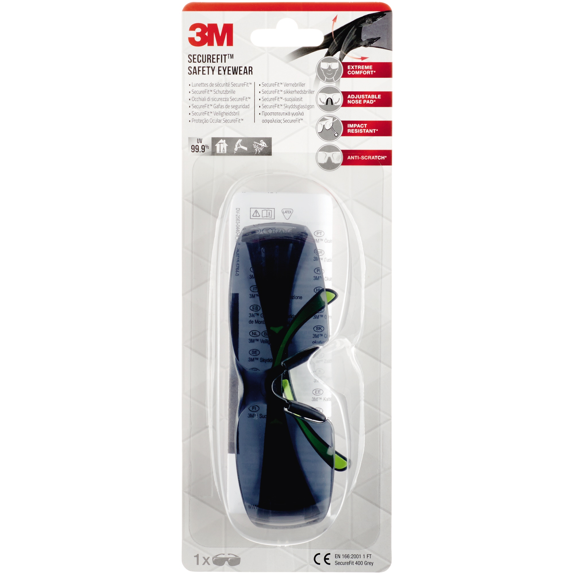 3M Schutzbrille SecureFit™400 19g Polycarbonat Kunststoff grau