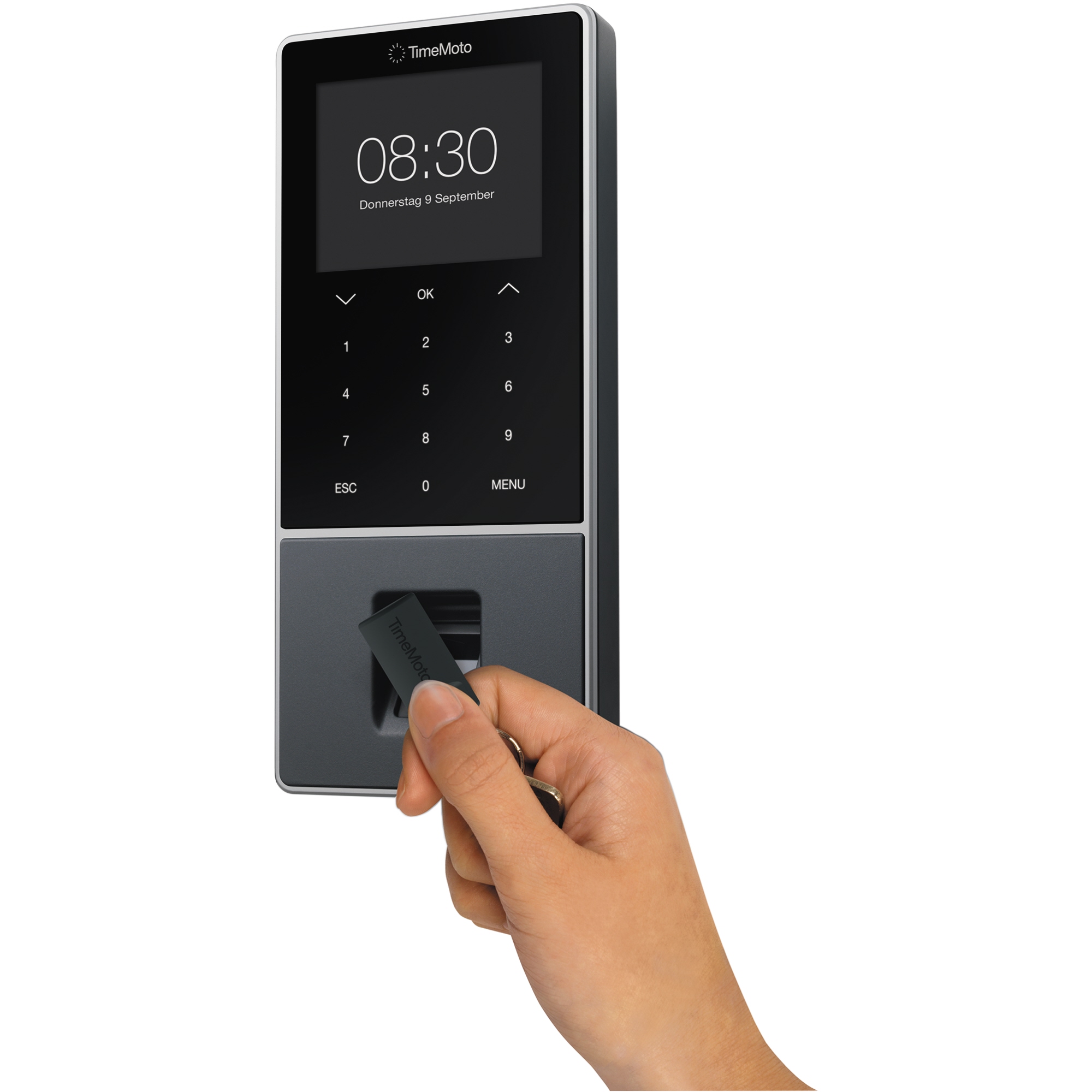 TIMEMOTO Zeiterfassungssystem TM-828 SC 9,95 x 21,5 x 4,43 cm (B x H x T) RFID-Sensor Windows® universell LAN, WiFi, USB-Host