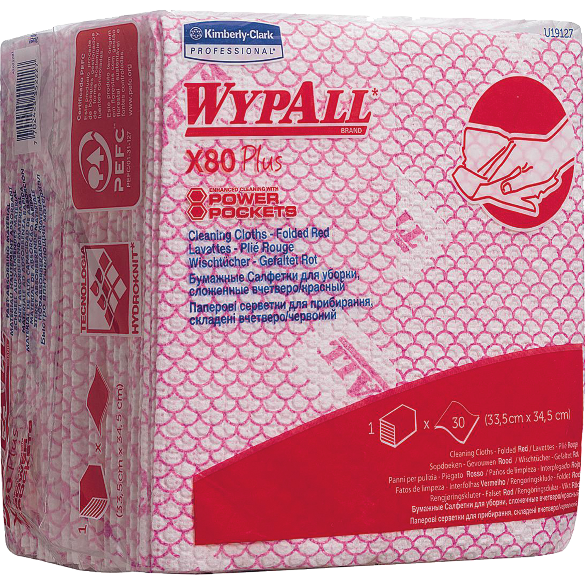 WYPALL* Wischtücher X80 Plus 33,5 x 34,5 cm (B x L) 83 % Zellstoff, 17 % Polypropylen rot 30 St./Pack.