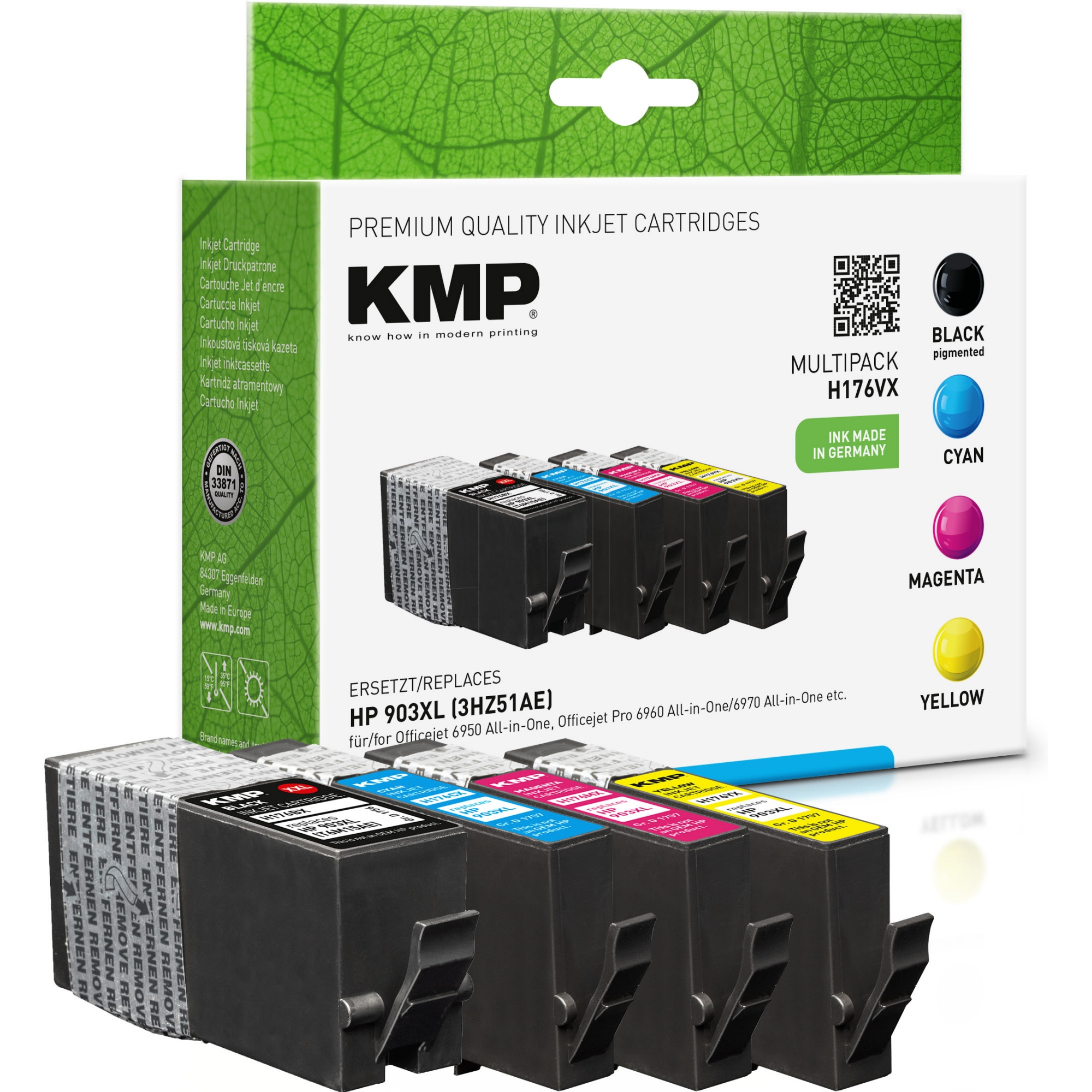 KMP Tintenpatrone kein Originalzubehör Kompatibel mit: HP 903XL H176VX ca. 1.300 Seiten schwarz, ca. 3 x 900 Seiten farbig schwarz, mehrfarbig 4 St./Pack.