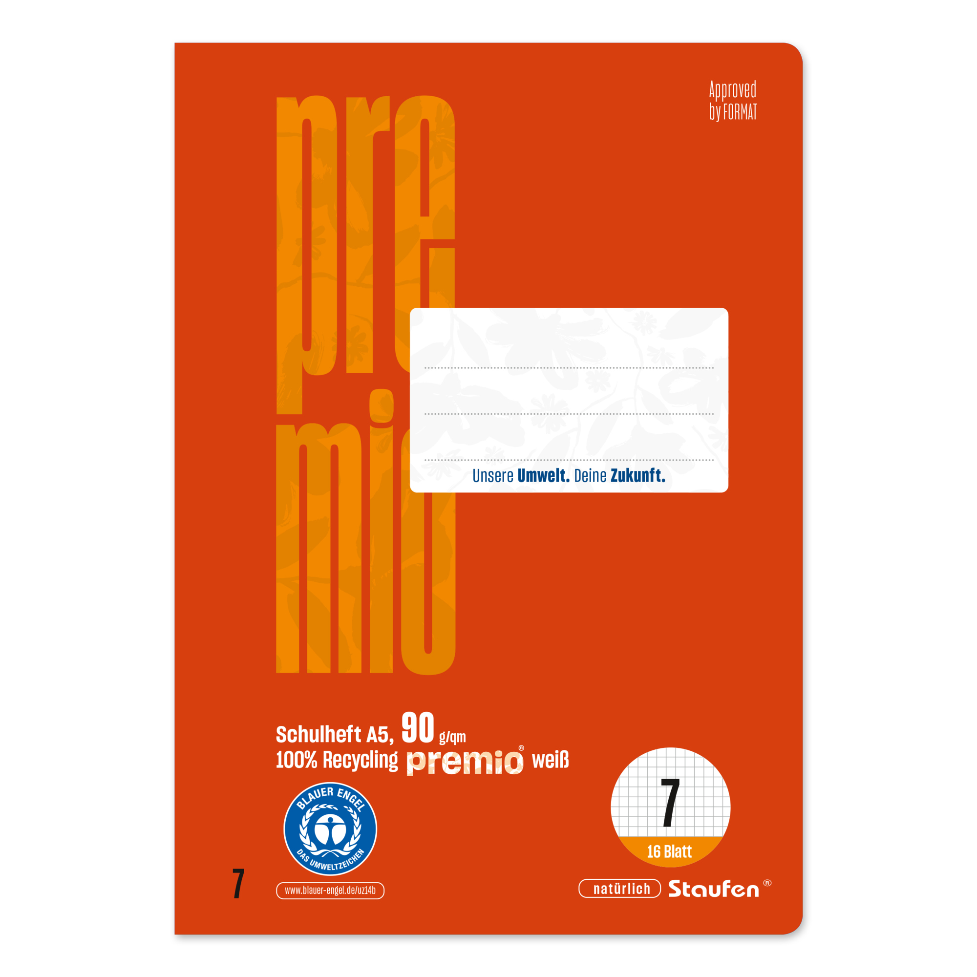 Staufen Schulheft Premio DIN A5 kariert 7 16 Bl.
