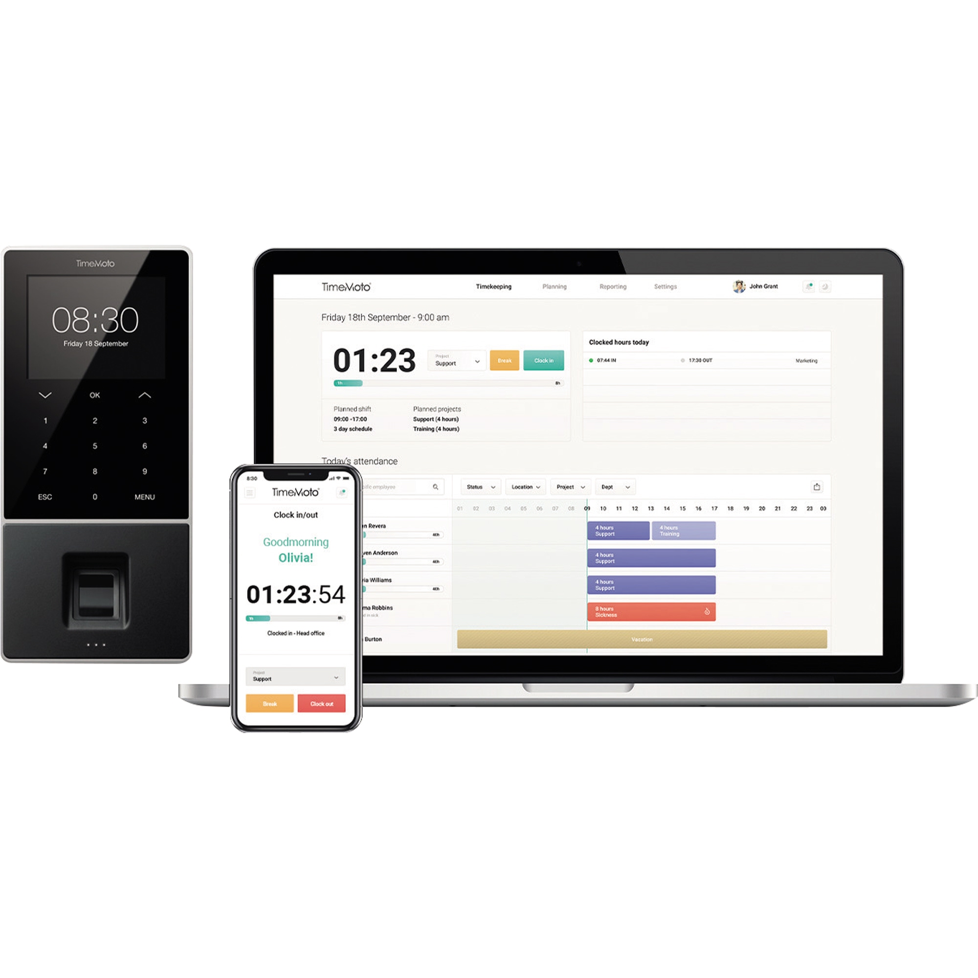 TIMEMOTO Zeiterfassungssystem TM-828 SC 9,95 x 21,5 x 4,43 cm (B x H x T) RFID-Sensor Windows® universell LAN, WiFi, USB-Host
