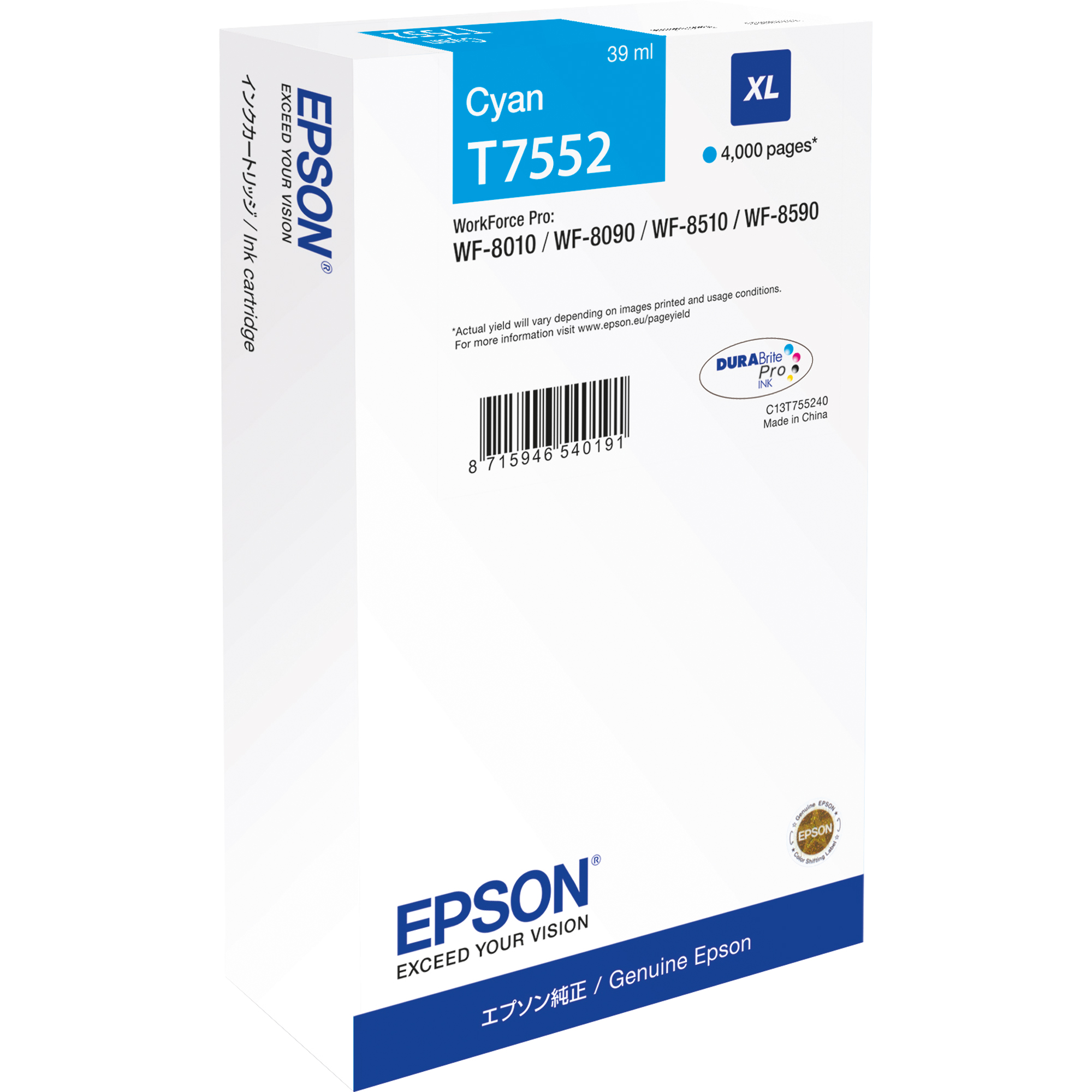 Epson Tintenpatrone Originalzubehör T7552 ca. 4.000 Seiten cyan 39ml